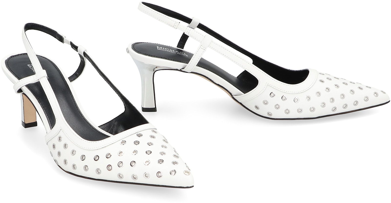 Shop Michael Michael Kors Alora Leather Slingback Pumps In Optic White