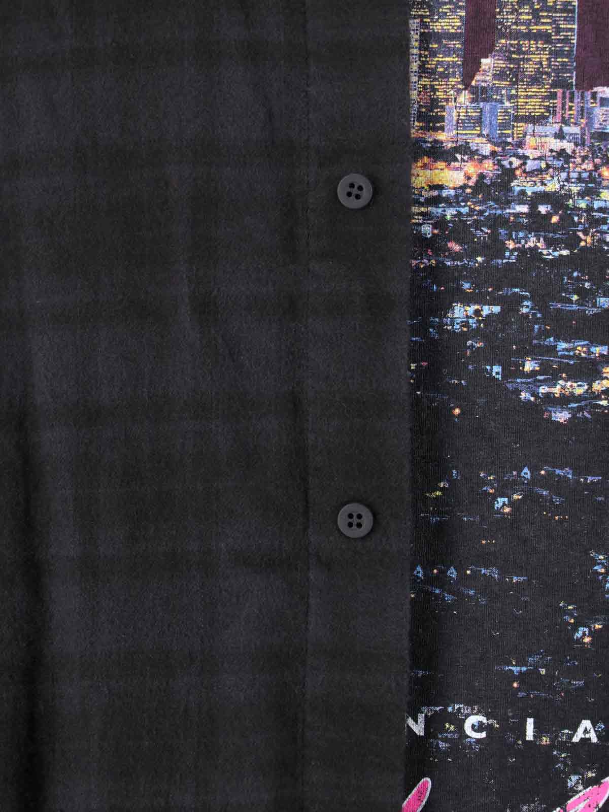 Balenciaga Layered Distressed Long Sleeve Graphic Shirt In Black