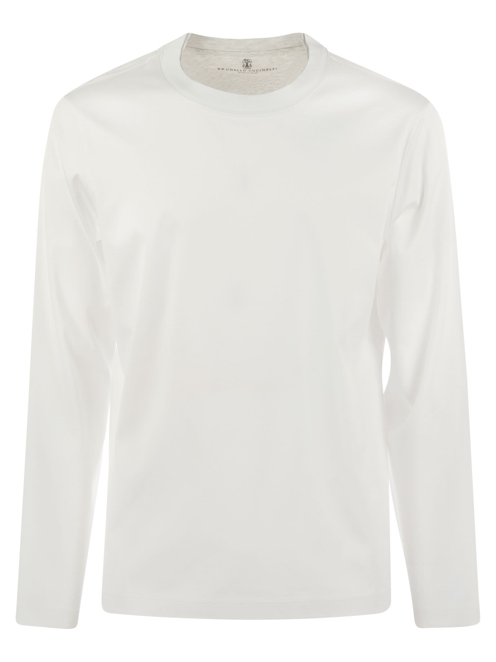 BRUNELLO CUCINELLI CREW-NECK COTTON JERSEY T-SHIRT WITH LONG SLEEVES 