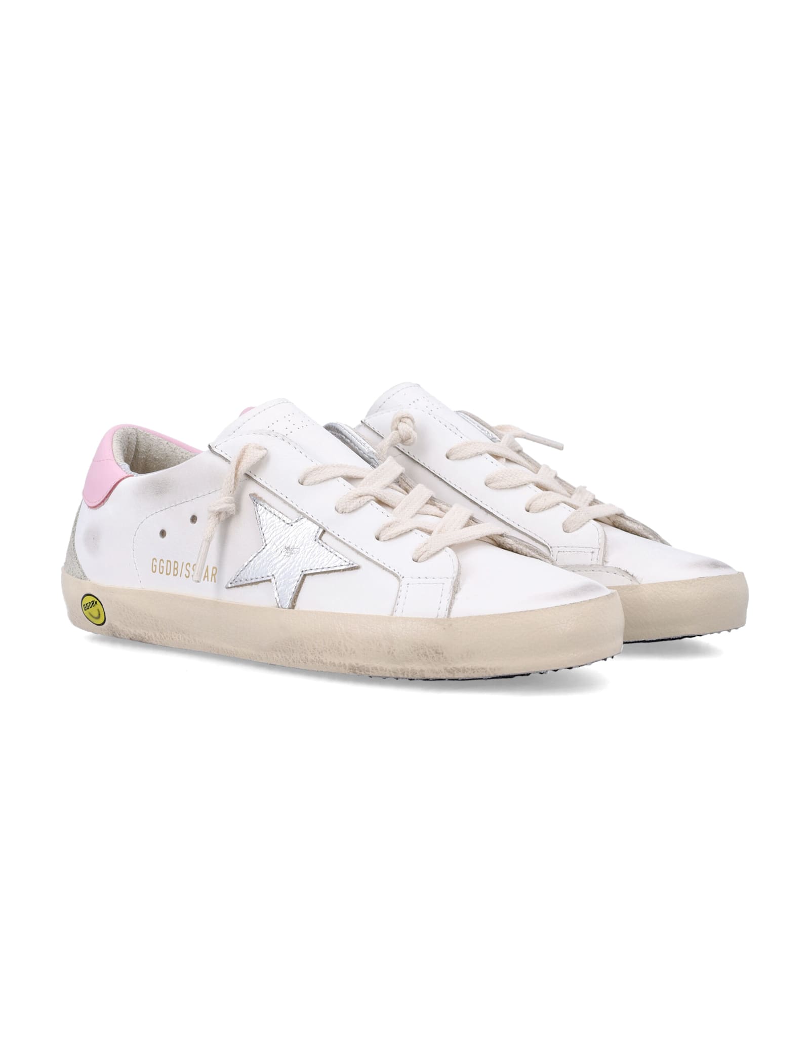 Golden Goose Kids Super-star White And Pink Leather Sneakers In Multi