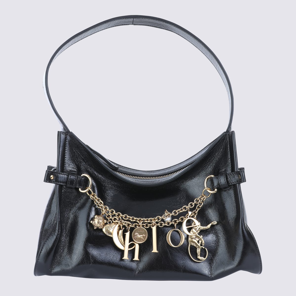 Chloé Leather Shoulder Bag Adorned With Charms In Black