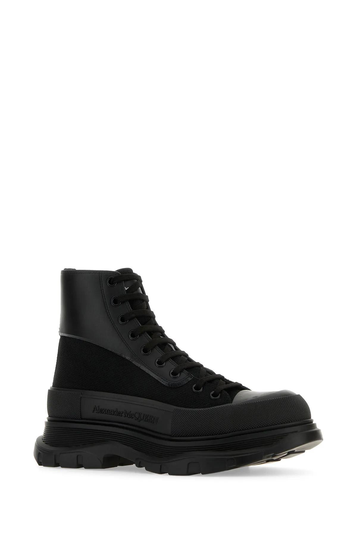 Shop Alexander Mcqueen Black Canvas And Leather Boxer Ankle Boots