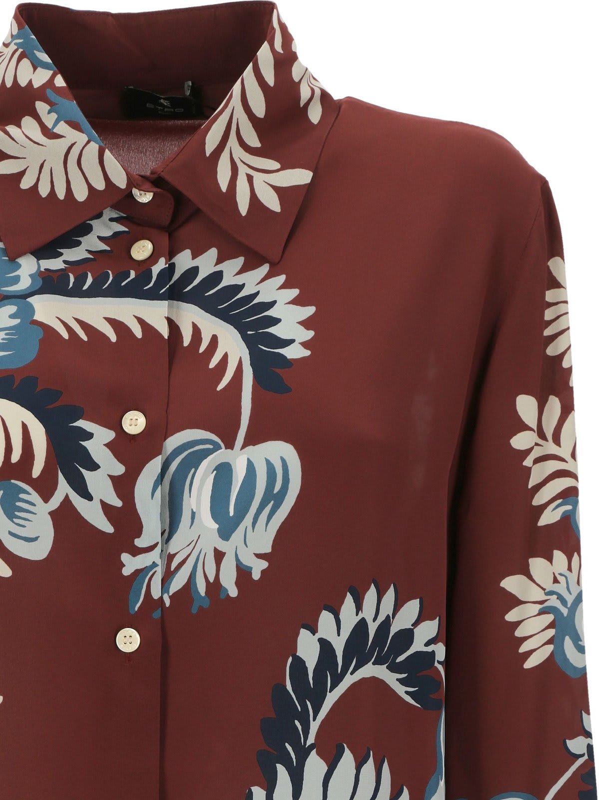 Etro Floral-printed Curved Hem Shirt In Multicolor