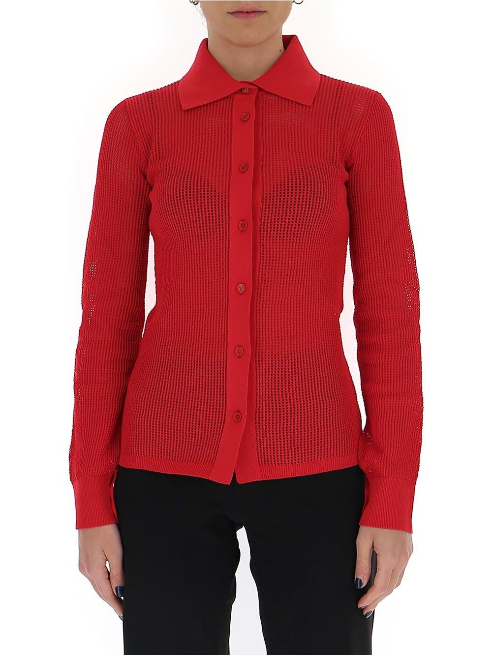 Bottega Veneta Mesh Buttoned Cardigan In Red