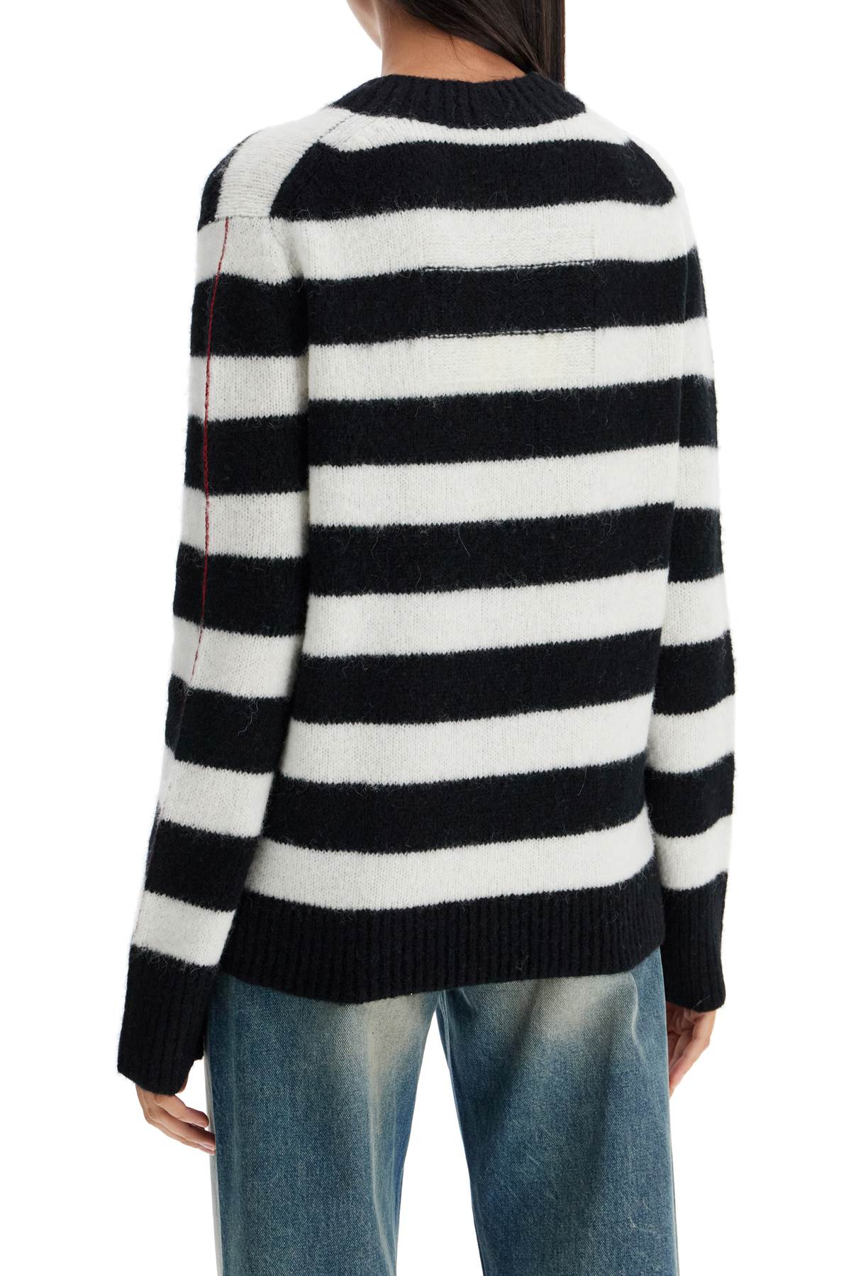 Shop Marc Jacobs Pullover The Striped Brushed Logo Sweater In Black/white (white)