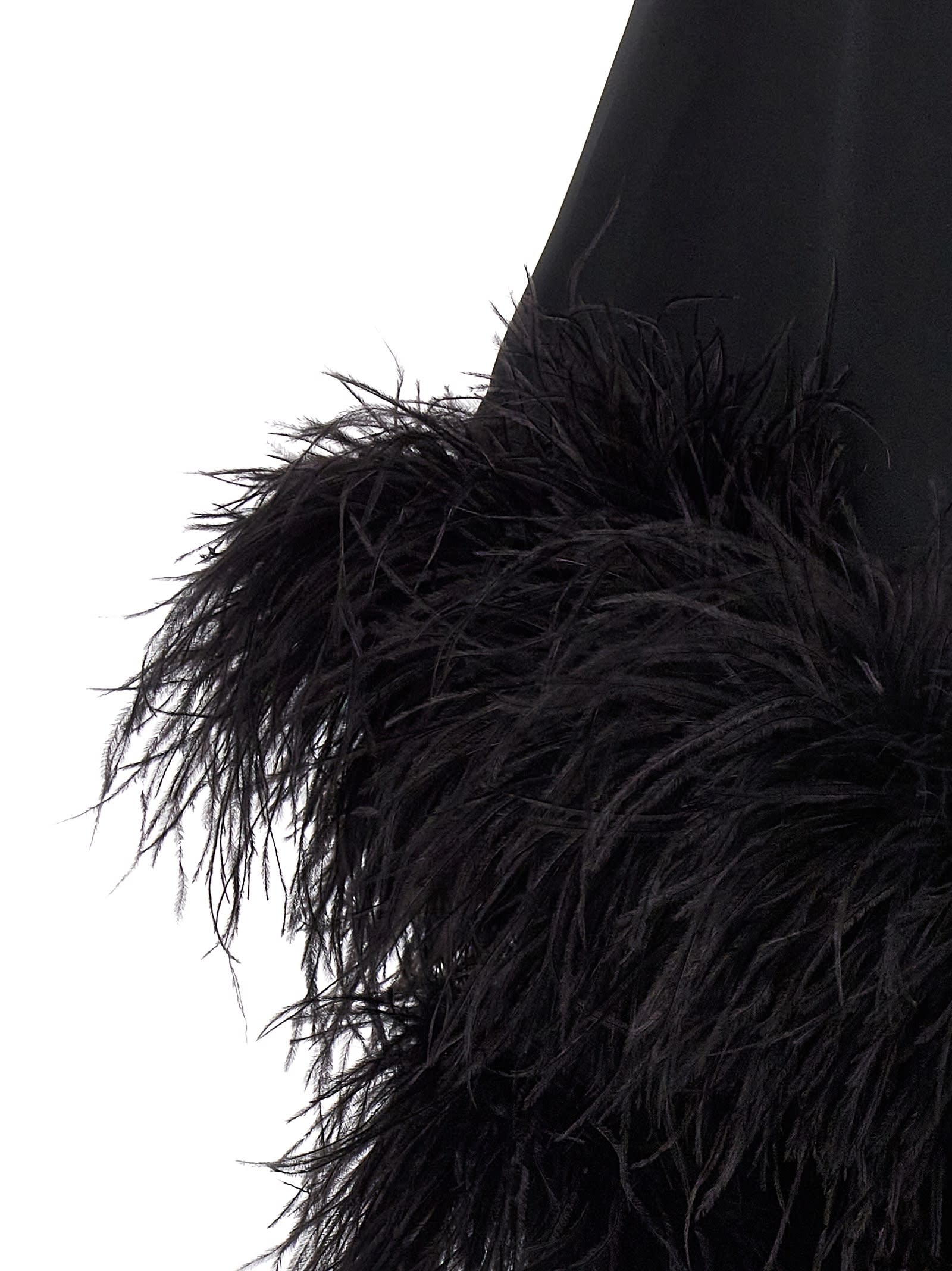 Taller Marmo Ubud One-shoulder Feather-trimmed Crepe Maxi Dress In Nero