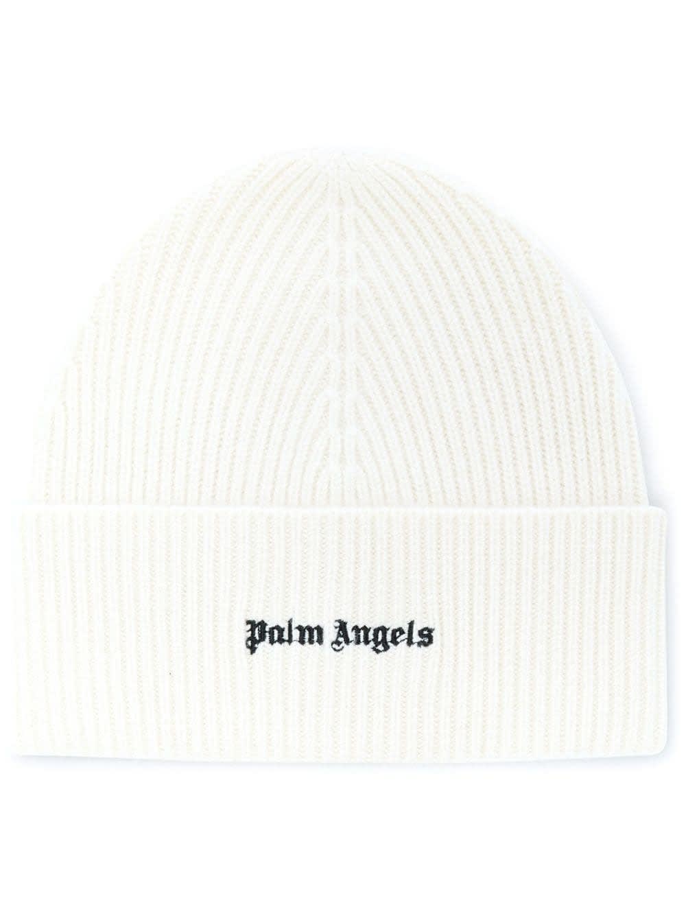 Palm Angels White Ribbed Hat With Logo