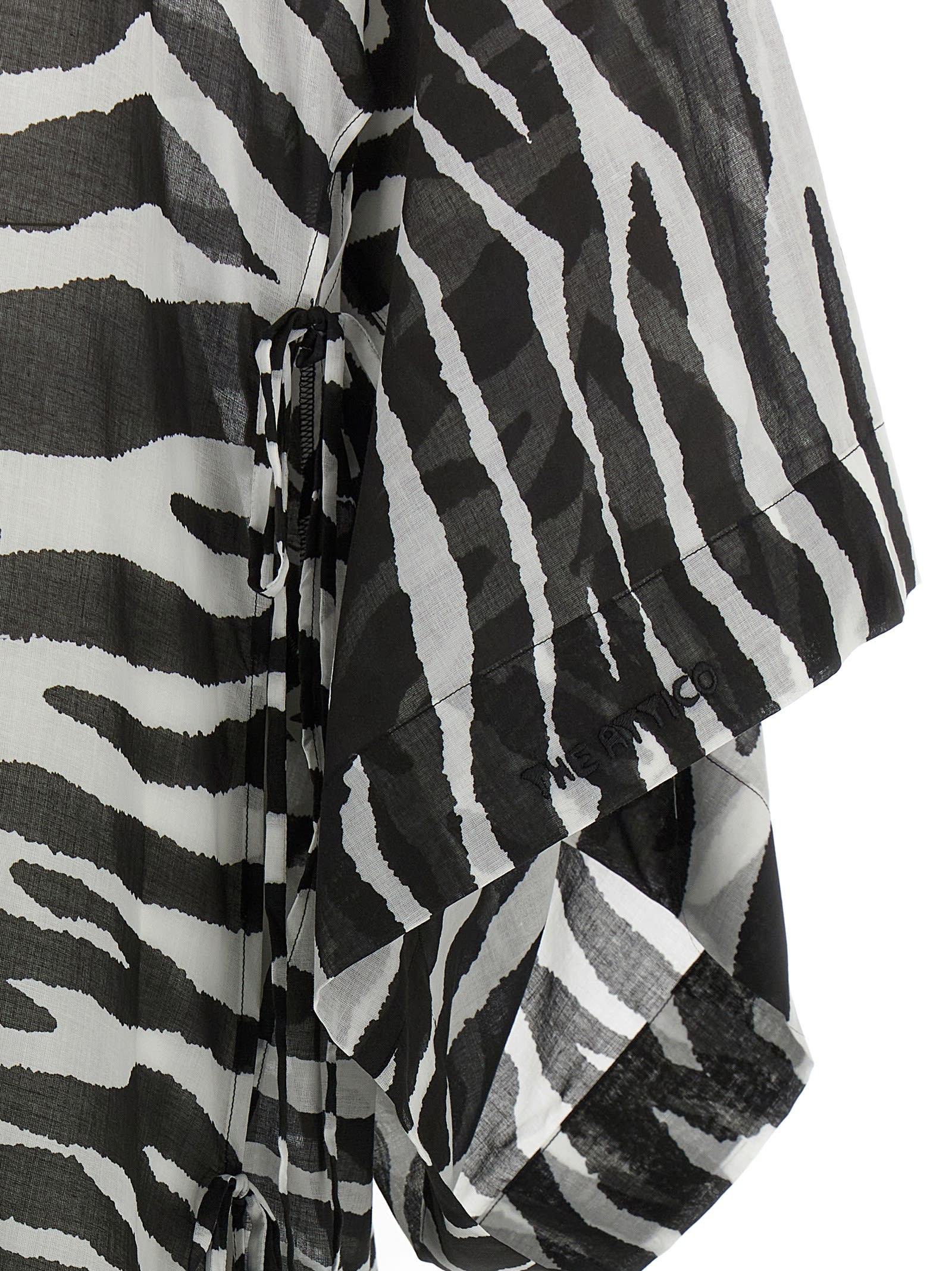 Attico Animal Print Sheer Caftan With Kimono Sleeves In Black