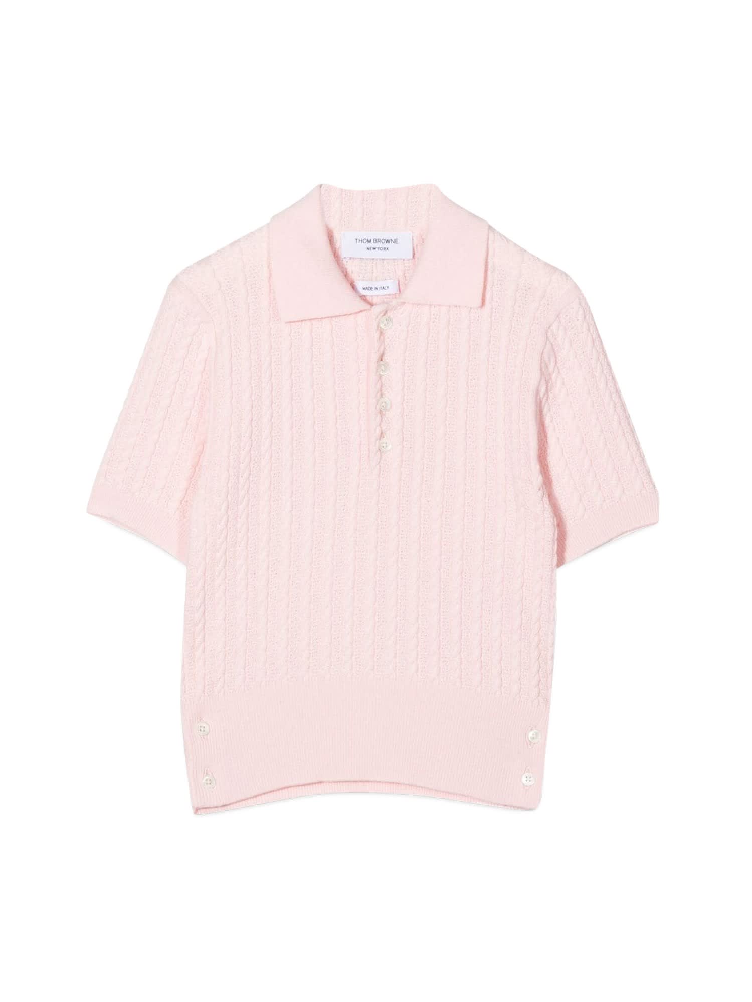 Thom Browne Kids' Short Sleeve Baby Cable Polo In Rosa
