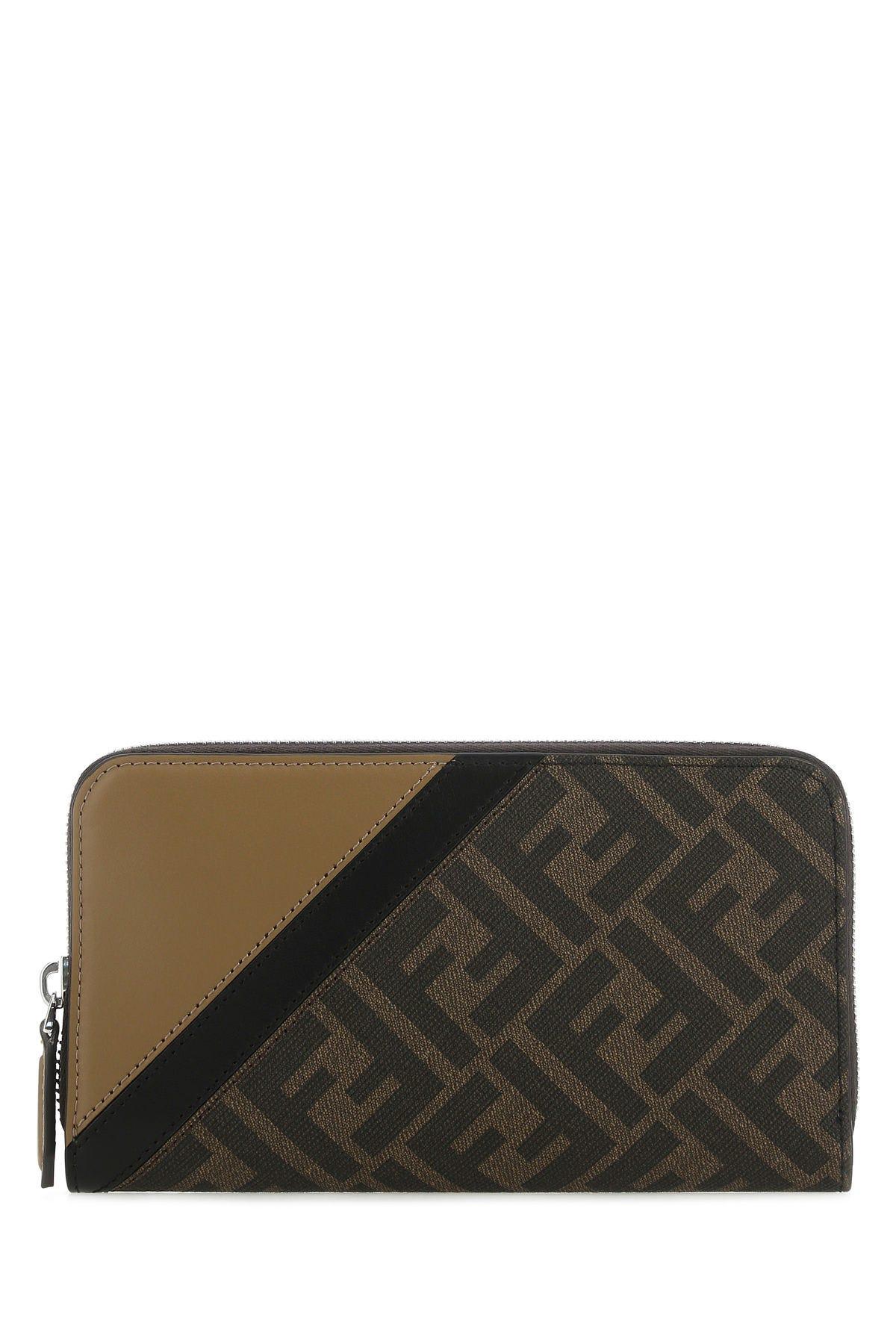 Shop Fendi Printed Fabric Wallet In Tab.mr+sand+nero+p