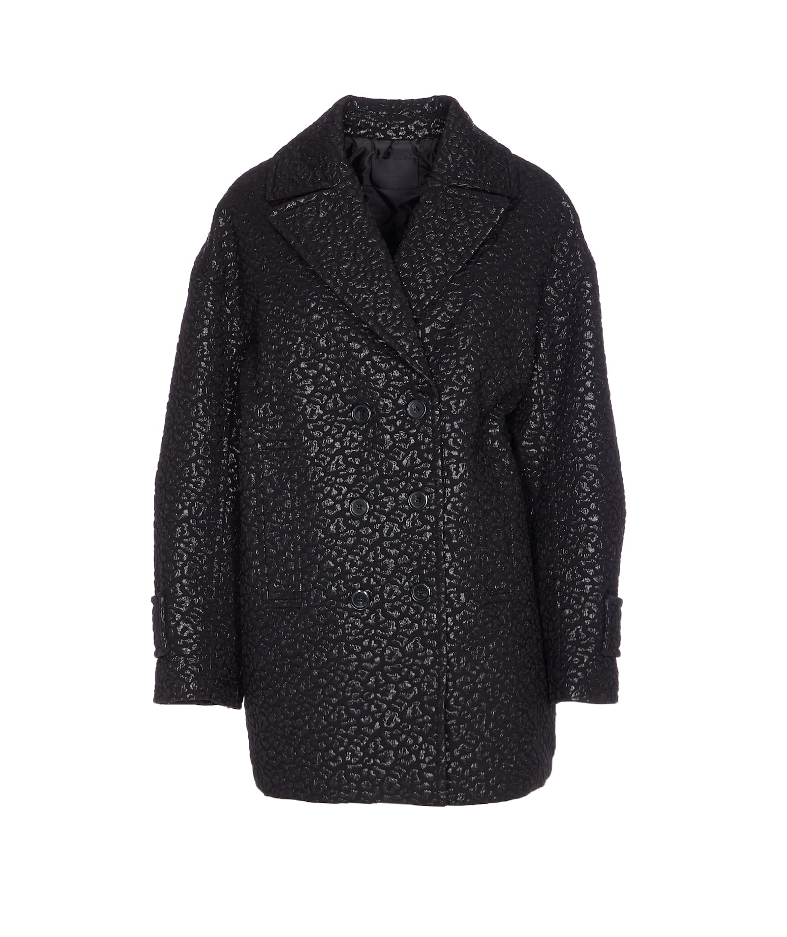 Pinko Double-breasted Leopard Print Coat Pockets In Black