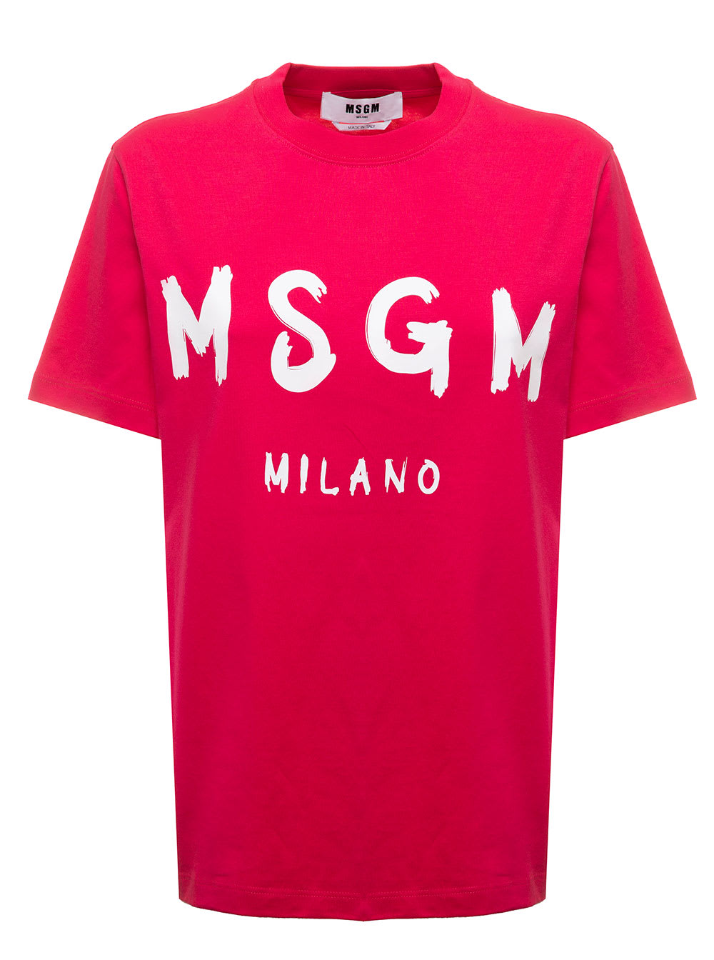 Pink Cotton T-shirt With Logo Print Msgm Woman