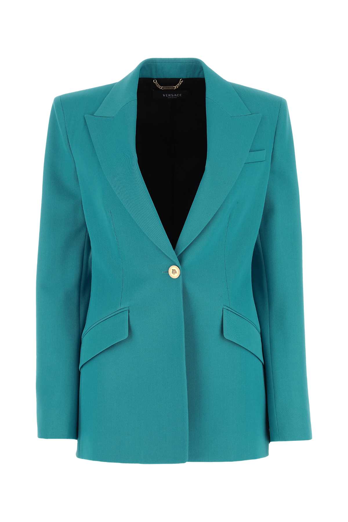 Shop Versace Teal Green Wool Blazer In 1v830