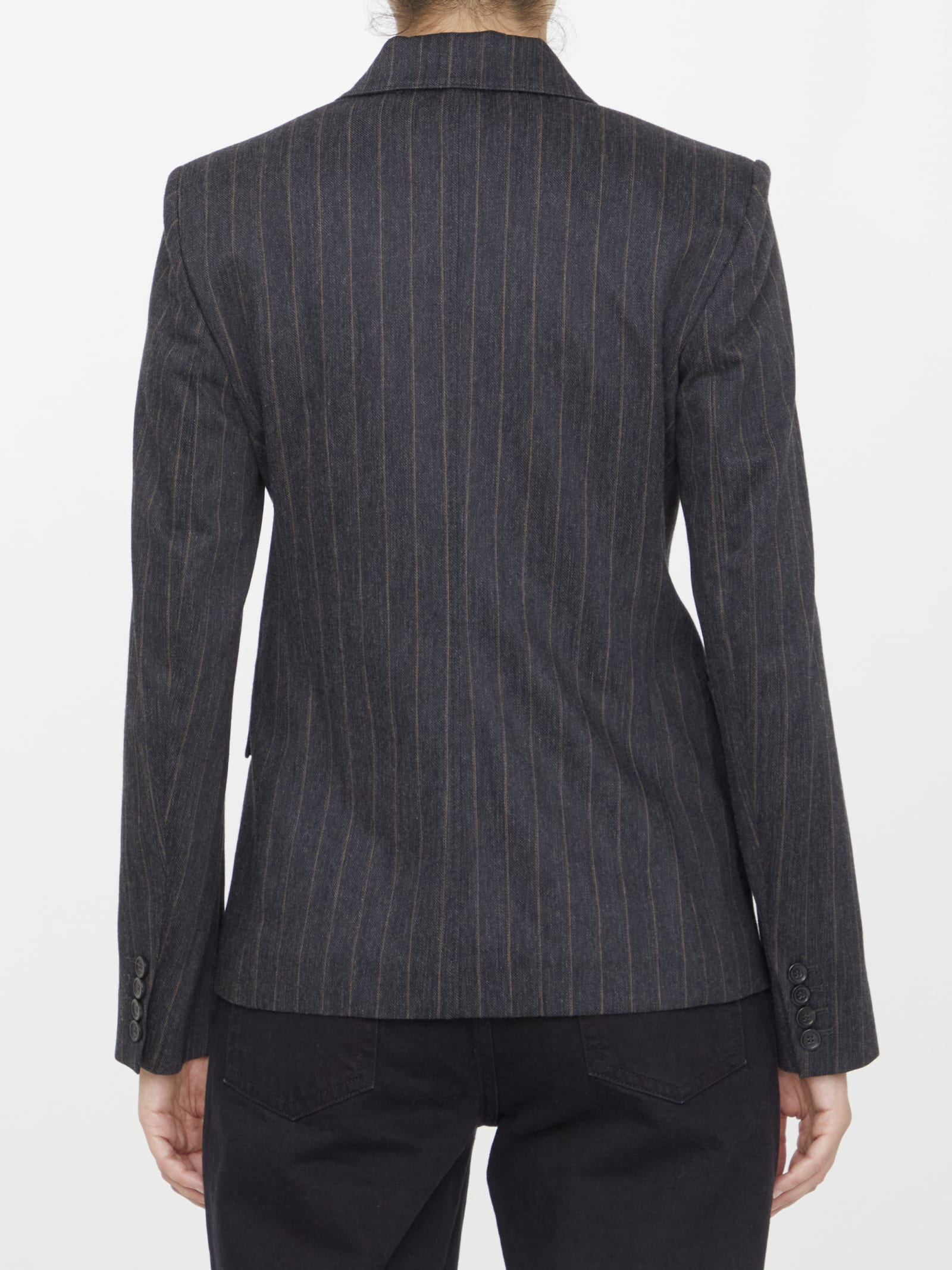 Max Mara Ofride Double-breasted Pinstriped Cotton-blend Twill Blazer In Grey