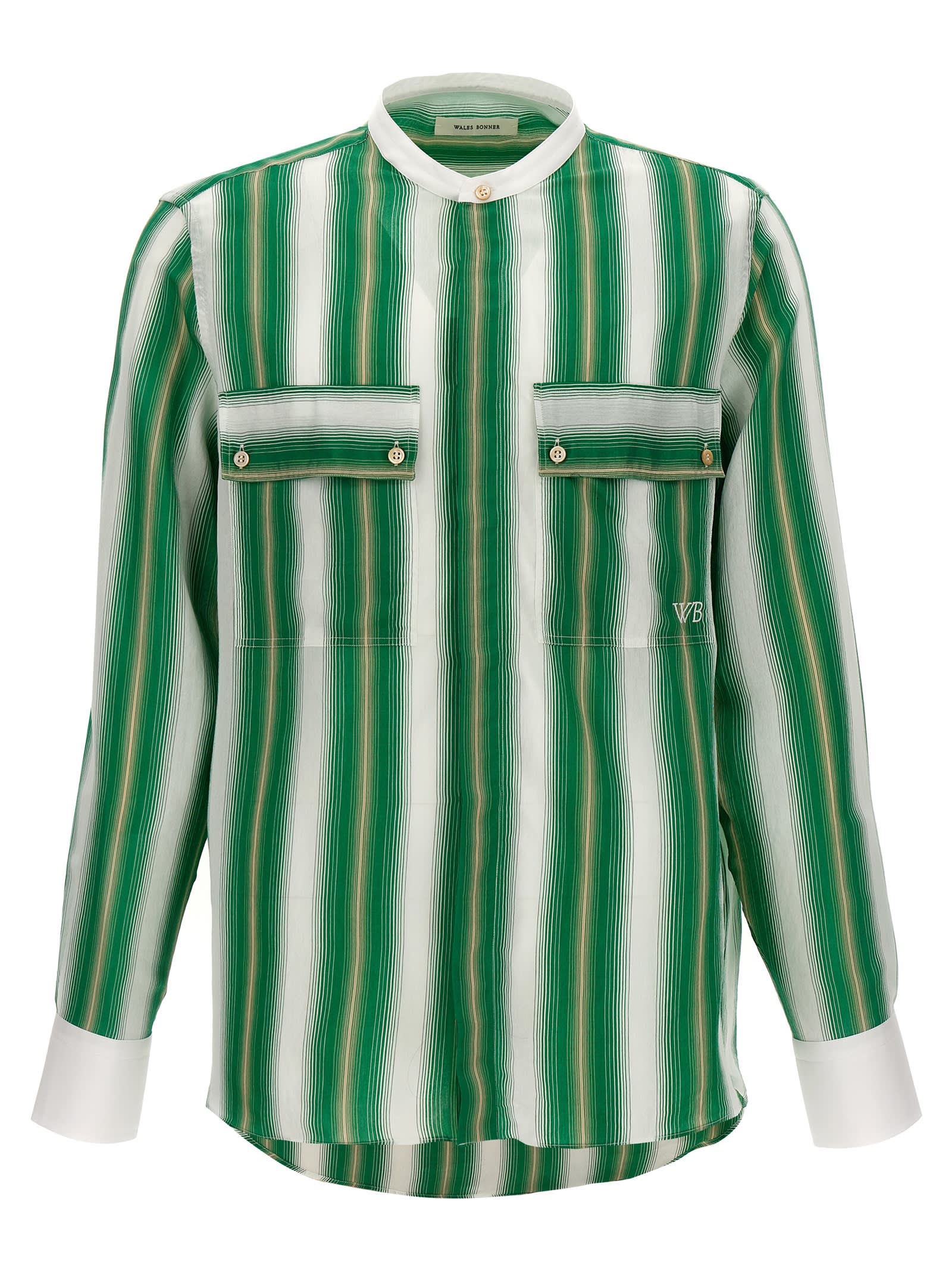 Shop Wales Bonner Cadence Shirt In 0070 Green And Ivory