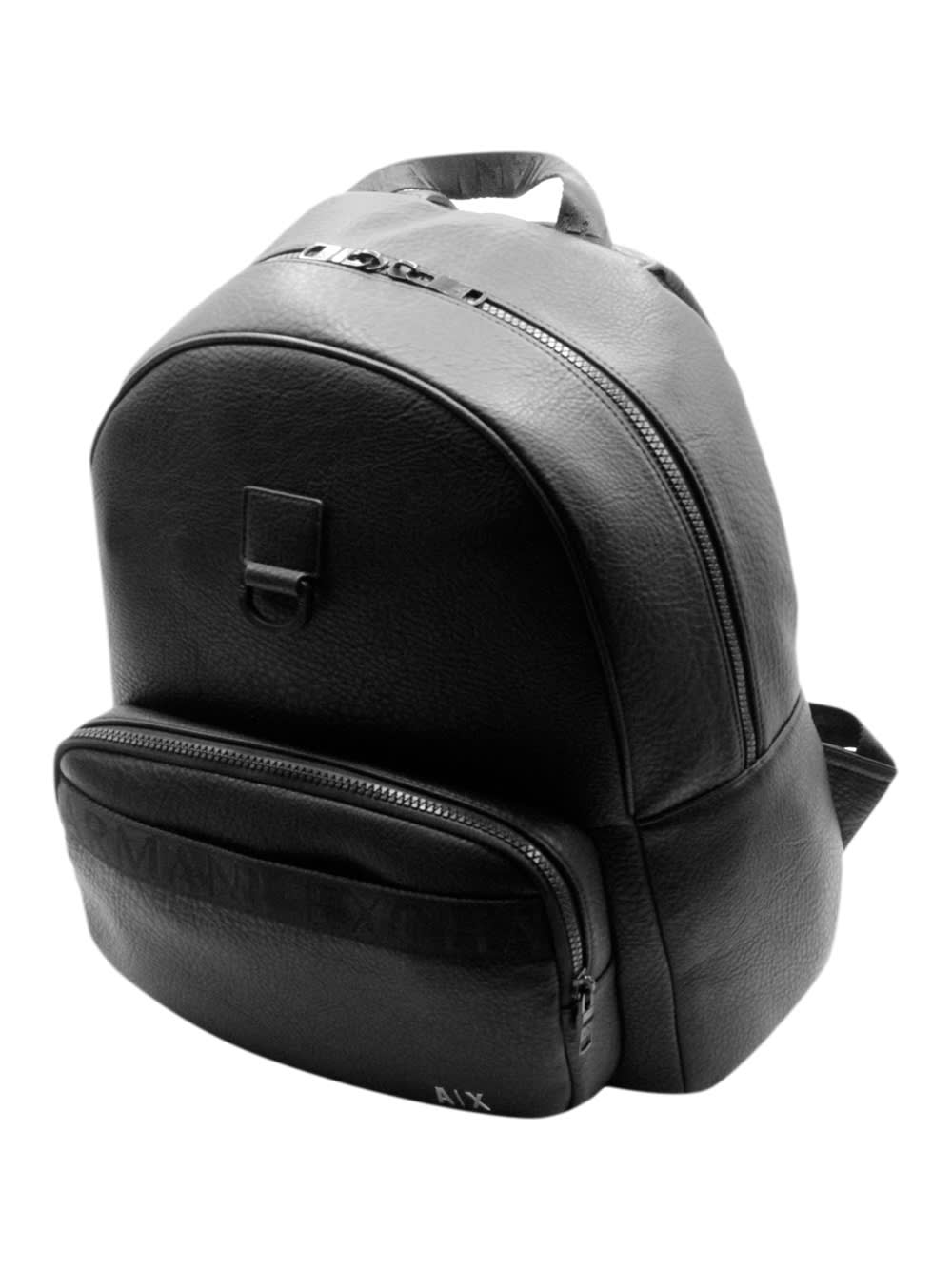 Armani Collezioni Backpack In Very Soft Soft Grain Eco-leather With Logo Written On The Front. Adjustable Shoulder Str In Black