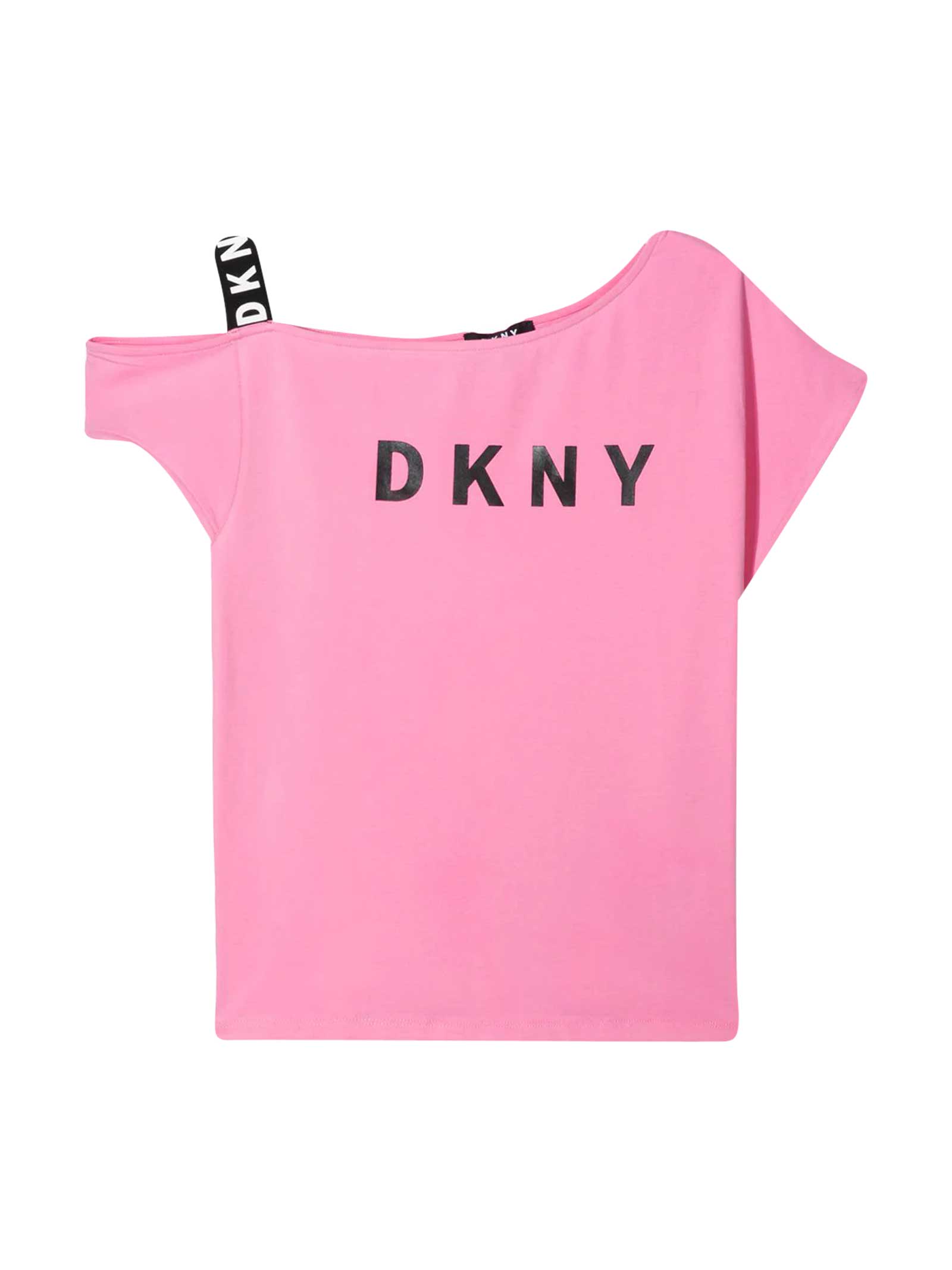 Shop Dkny One-shoulder Pink Teen T-shirt In Albicocca