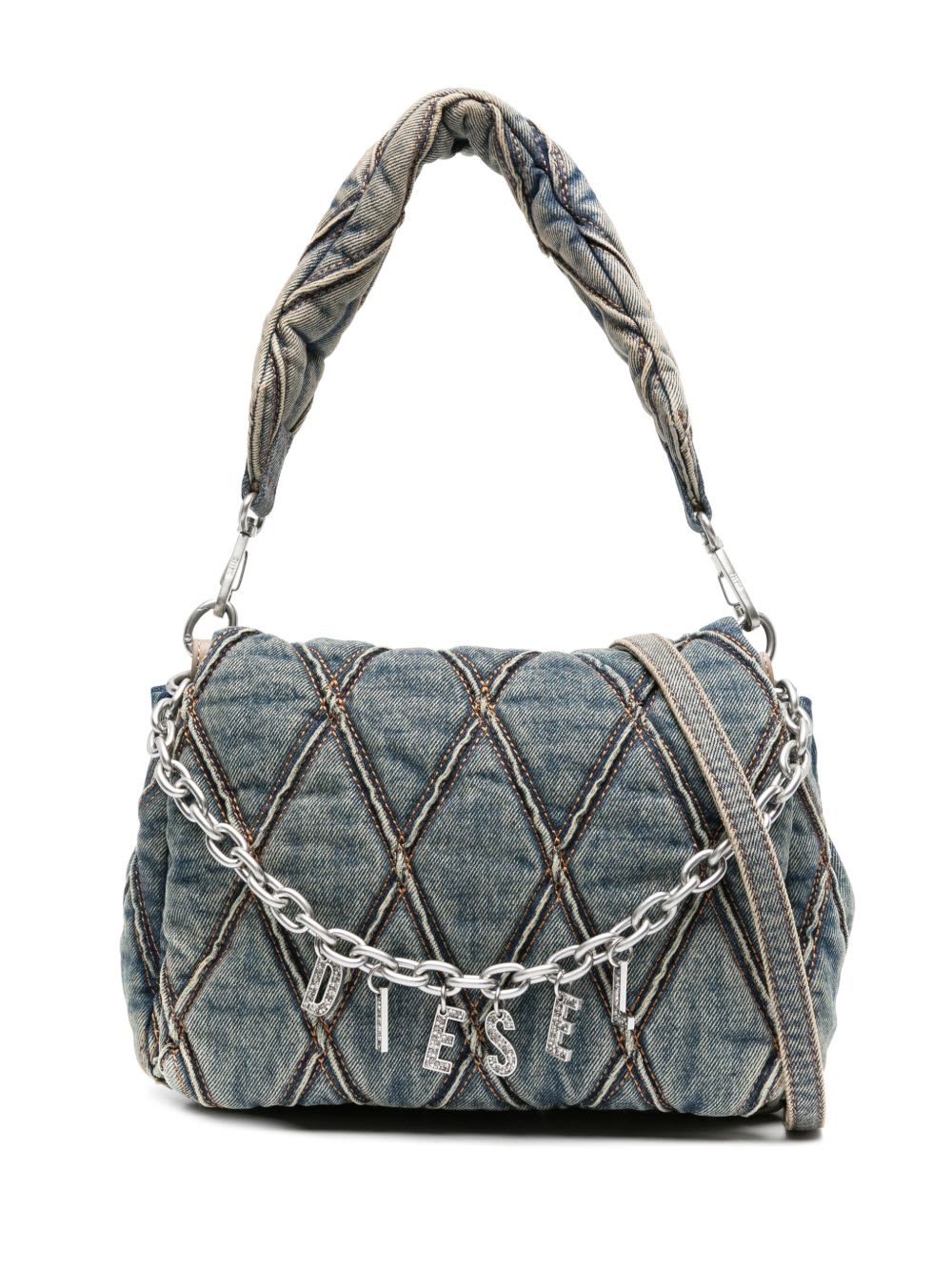 Diesel Charm Small Denim Shoulder Bag In Blue