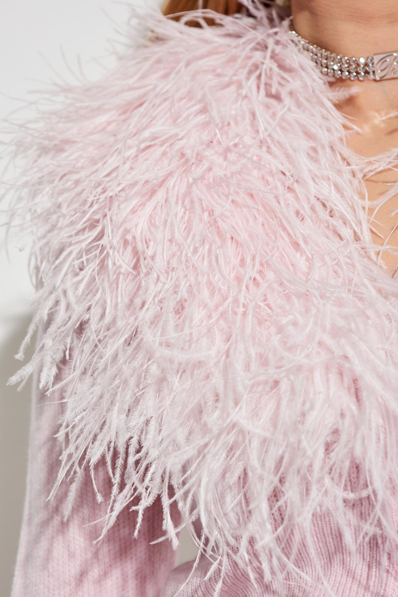 Blumarine Cardigan With Ostrich Feathers In Pink