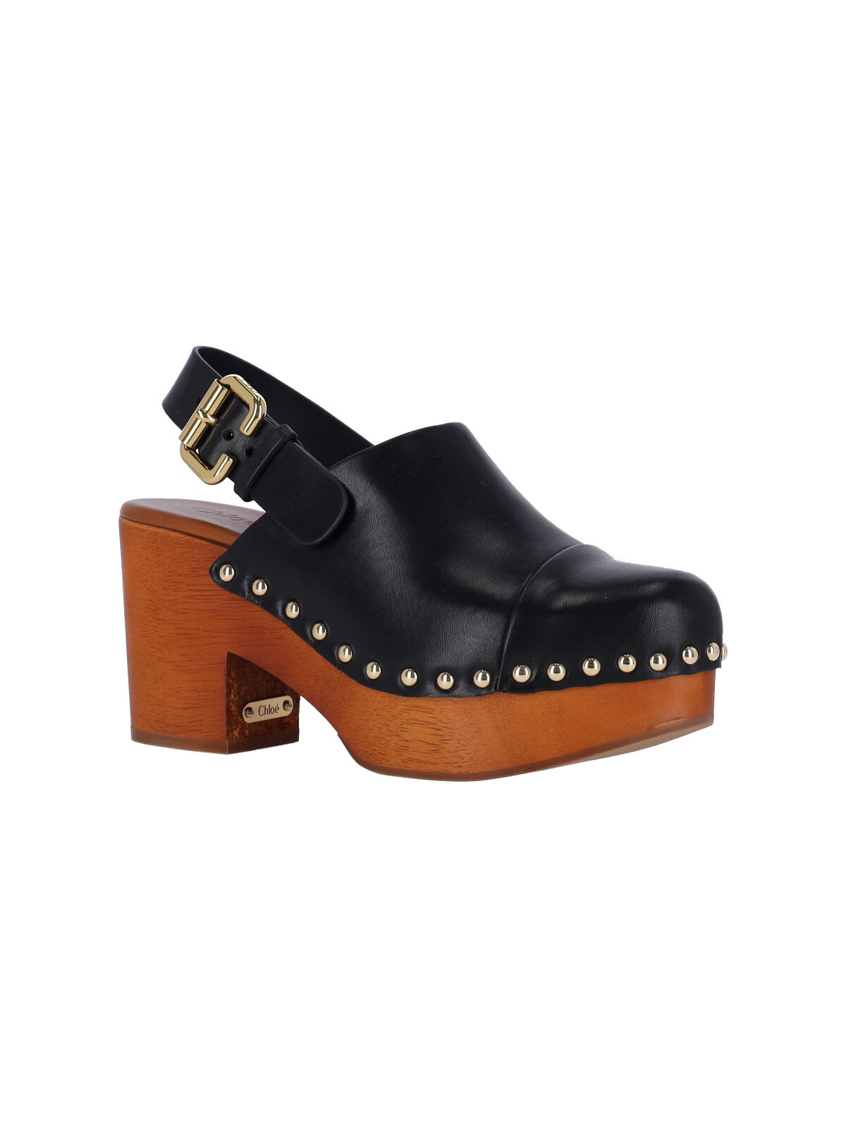 Chloé Jeannette Studded Leather Slingback Platform Clogs