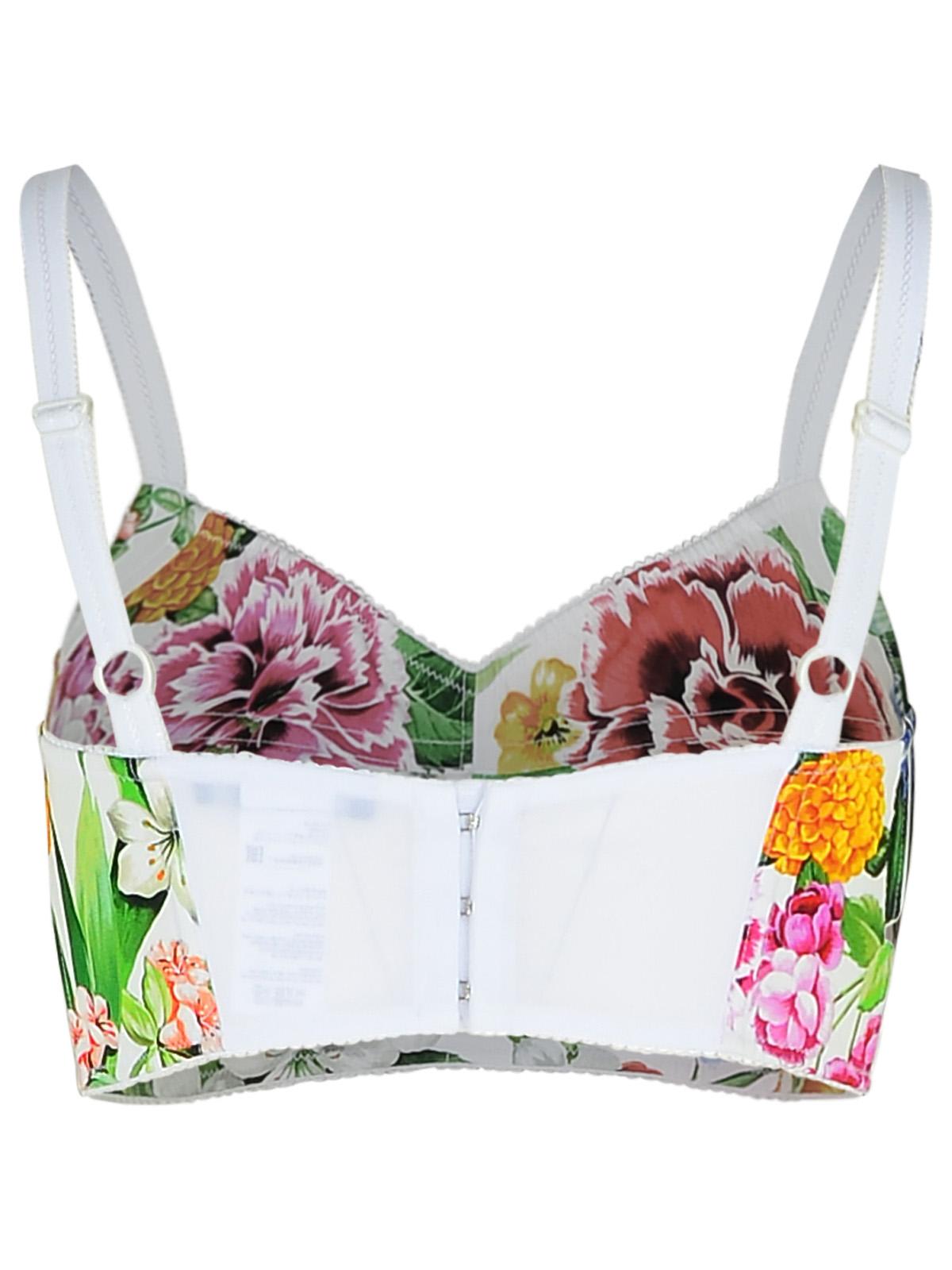 Dolce & Gabbana Multicolor Top With All-over Floral Motif And Adjustable Shoulder Straps In Cotton Blend Woman In White