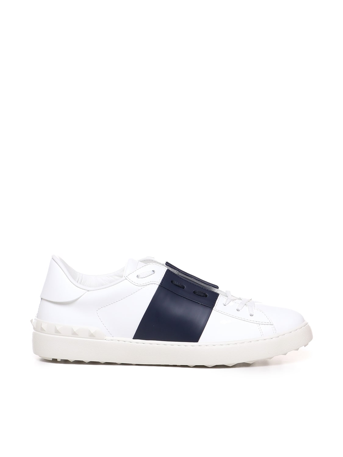 Shop Valentino Open Sneakers In Leather With Contrasting Band In White/marine