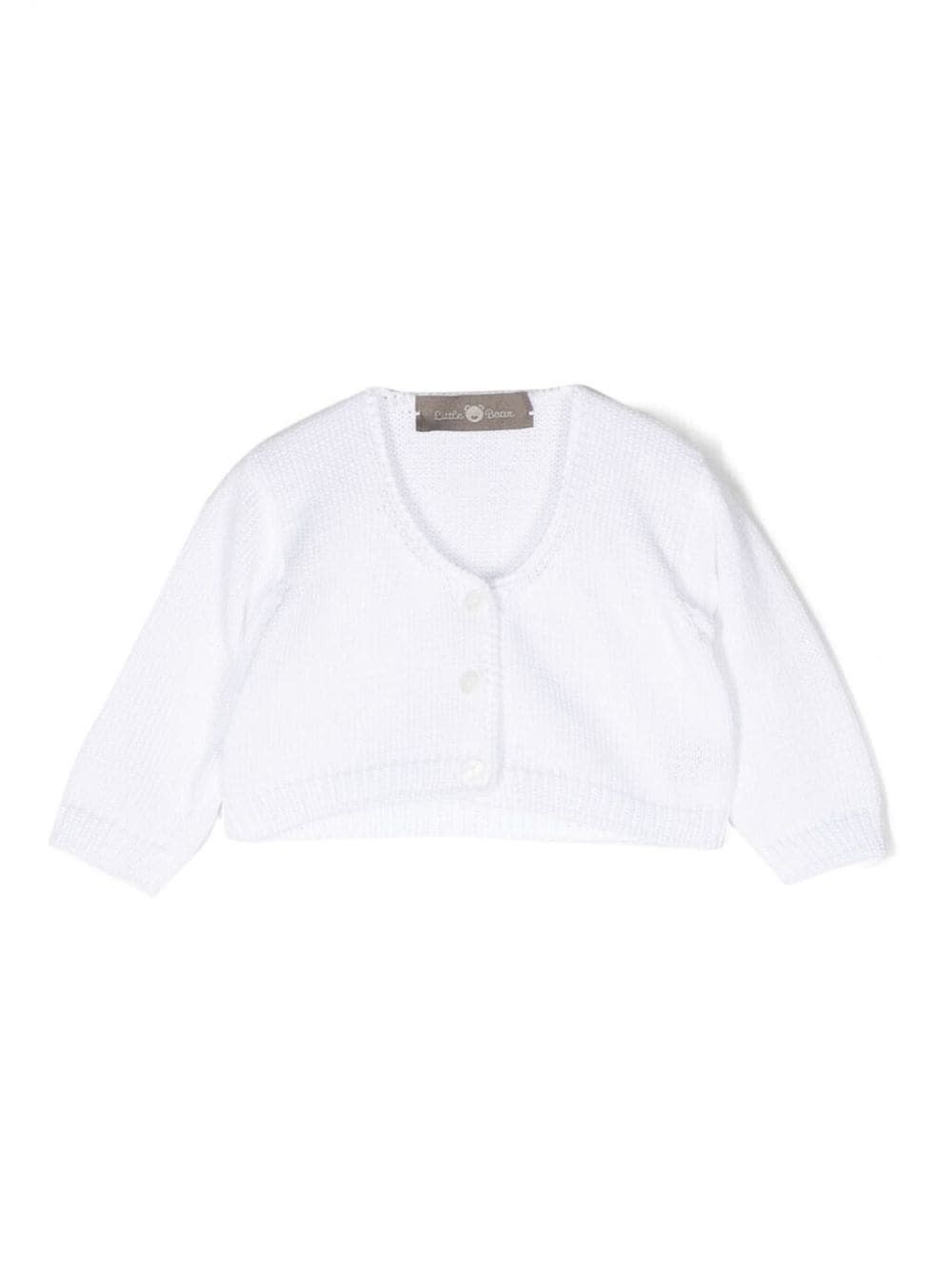 Shop Little Bear V-neck Cotton Cardigan In White