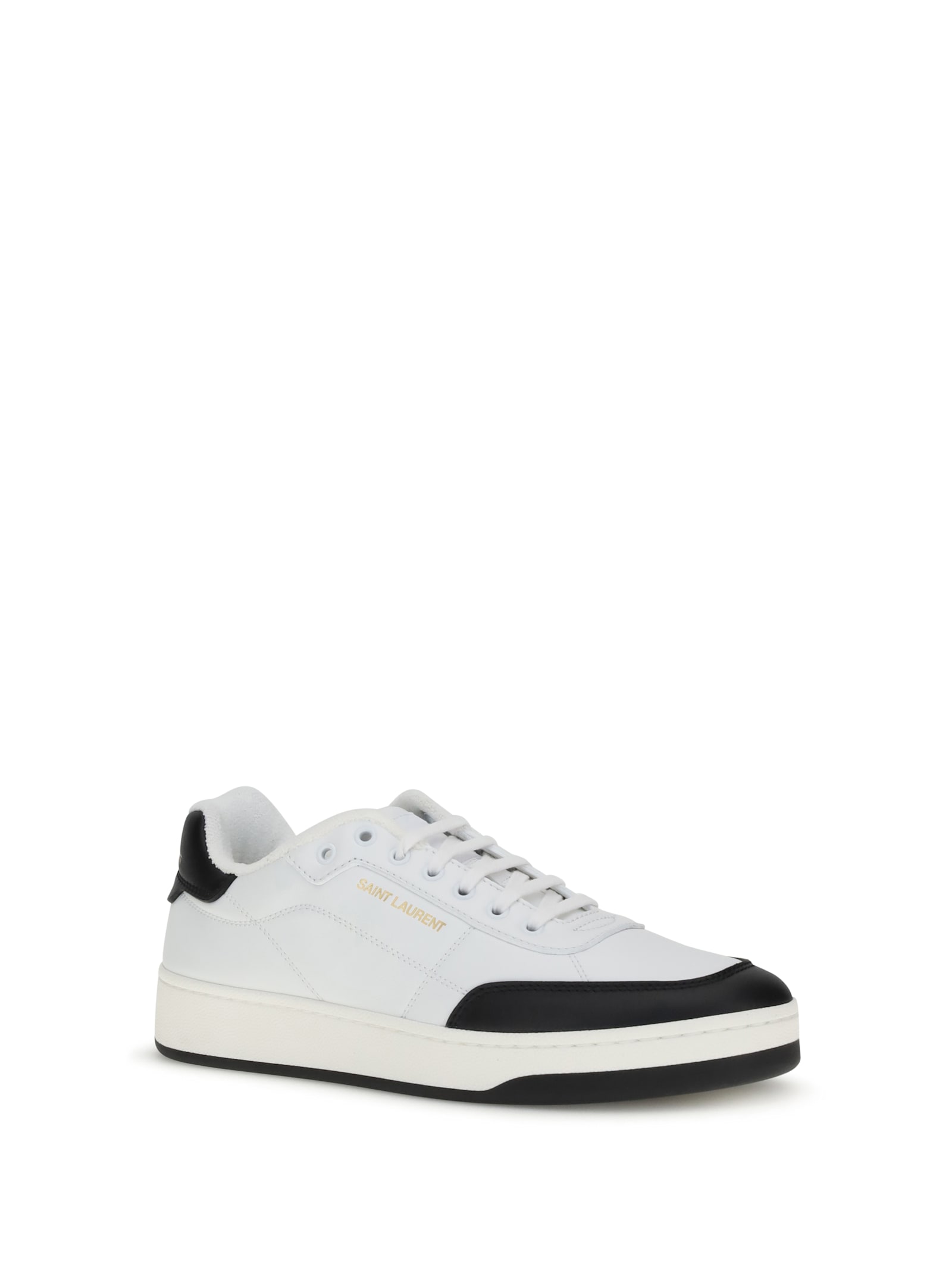 Saint Laurent White And Black Leather Sneakers In Multi