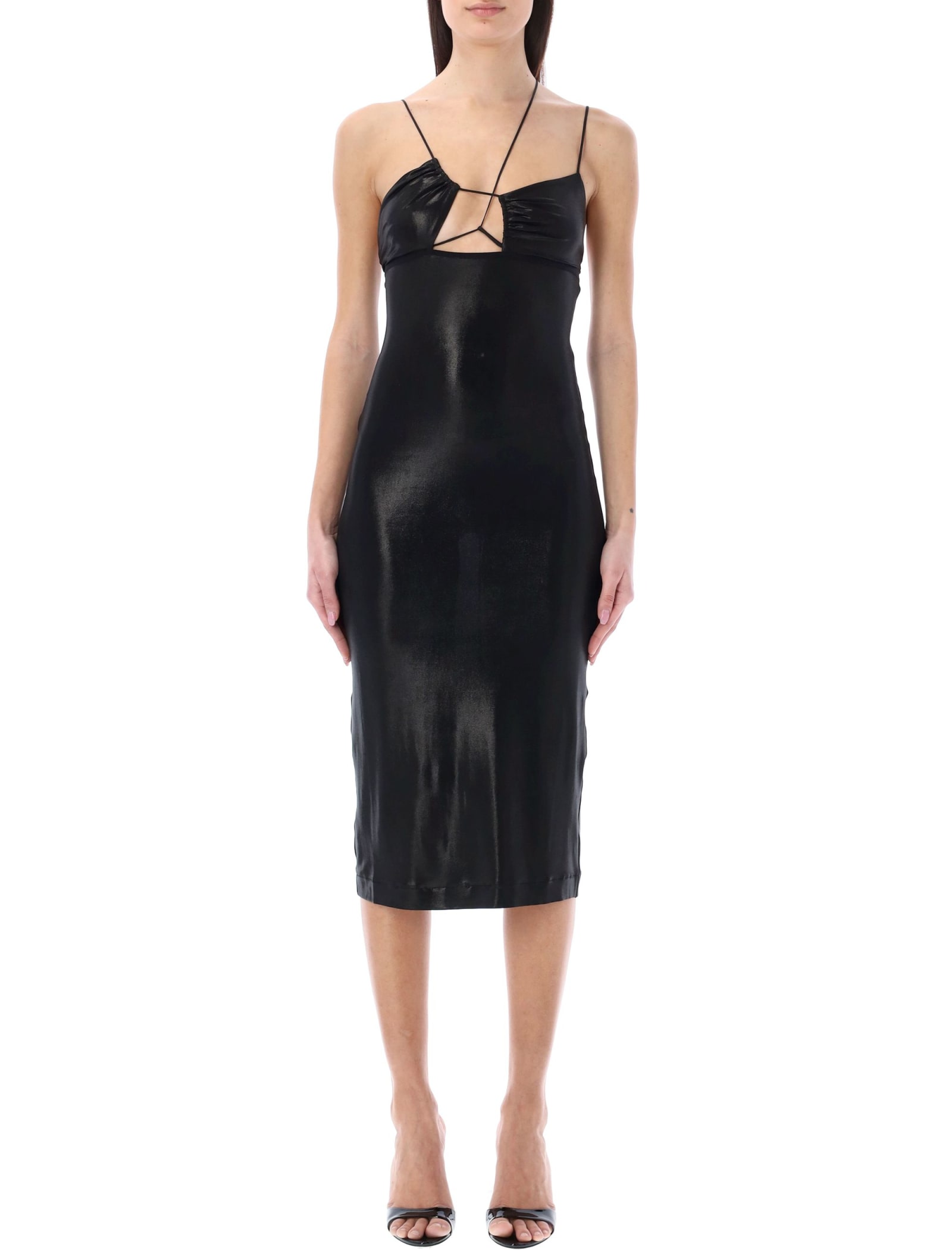 NENSI DOJAKA ASYMMETRIC BRA MIDI DRESS GLOSSY