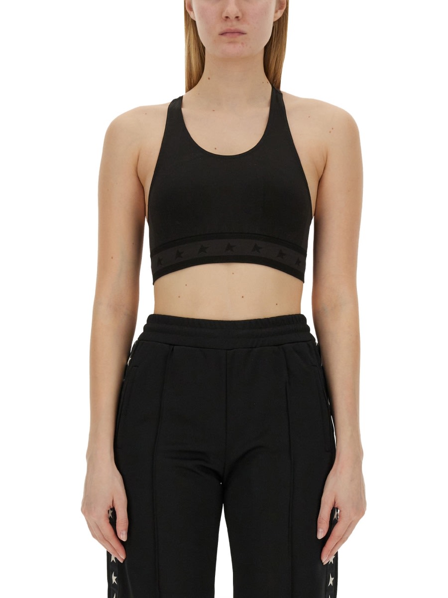 Shop Golden Goose Crop Top With Logo In Black