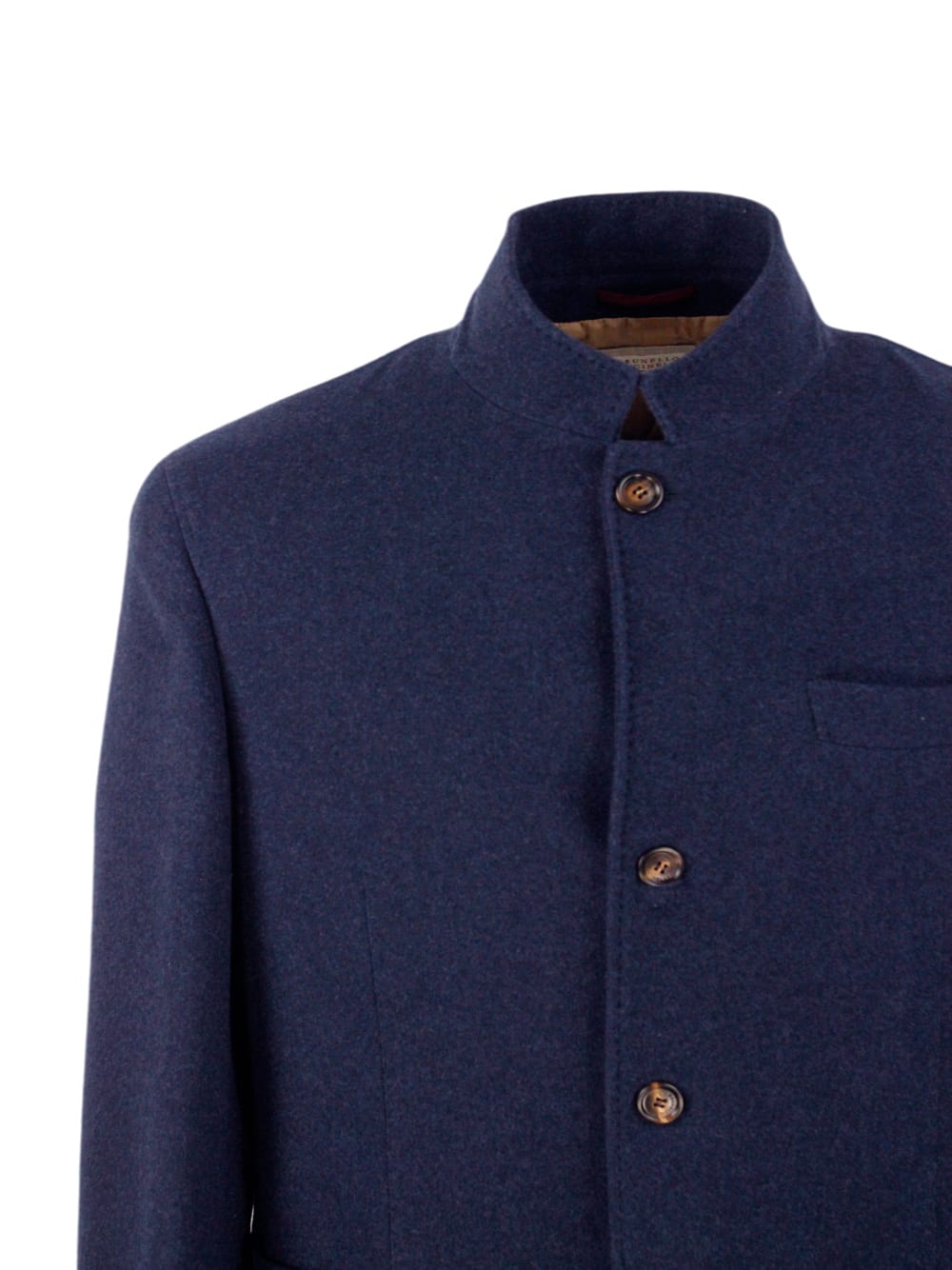 Shop Brunello Cucinelli Single-breasted Jacket In Fine Water-repellent Cashmere With Horn Buttons, Patch Pockets And Lapels In Blu