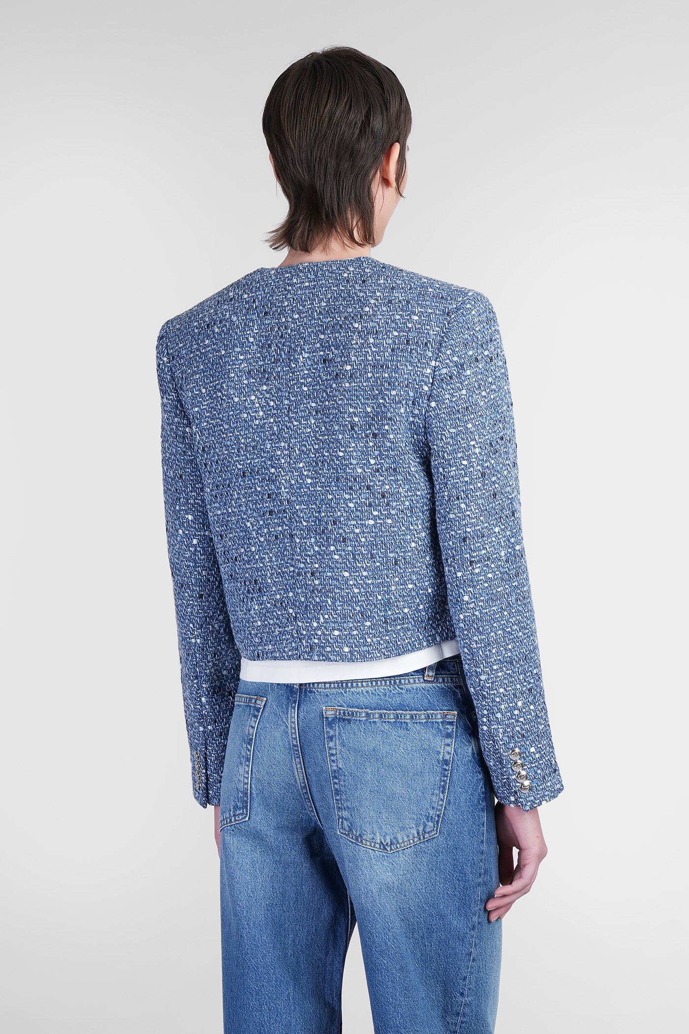 ANINE BING AMBER CASUAL JACKET IN BLUE COTTON