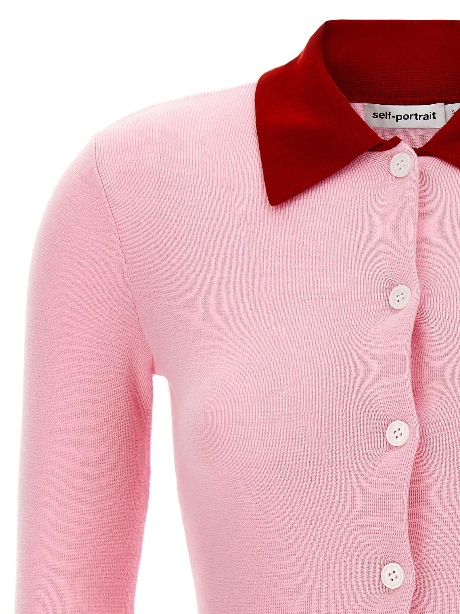 Self-portrait Pink Merino Wool Cardigan In Pink