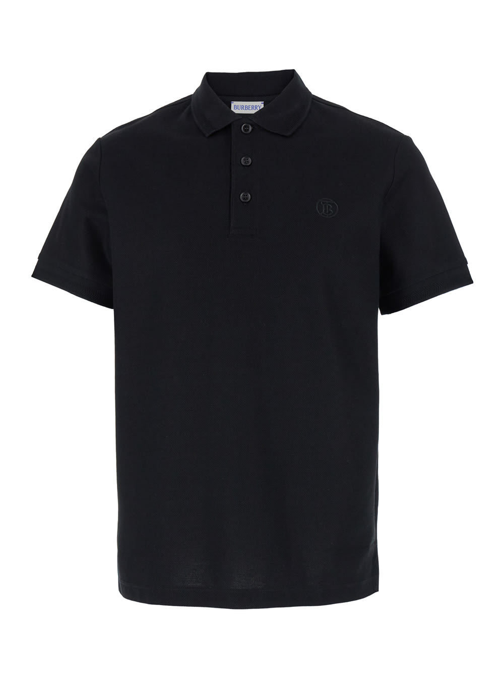 Shop Burberry Black Polo Shirt With Tonal Tb Embroidery In Cotton Man