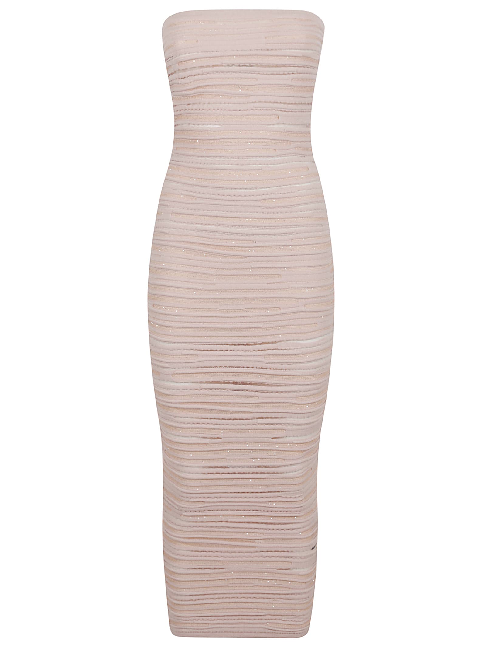 BALMAIN BUSTIER GLITTERED MIDI DRESS