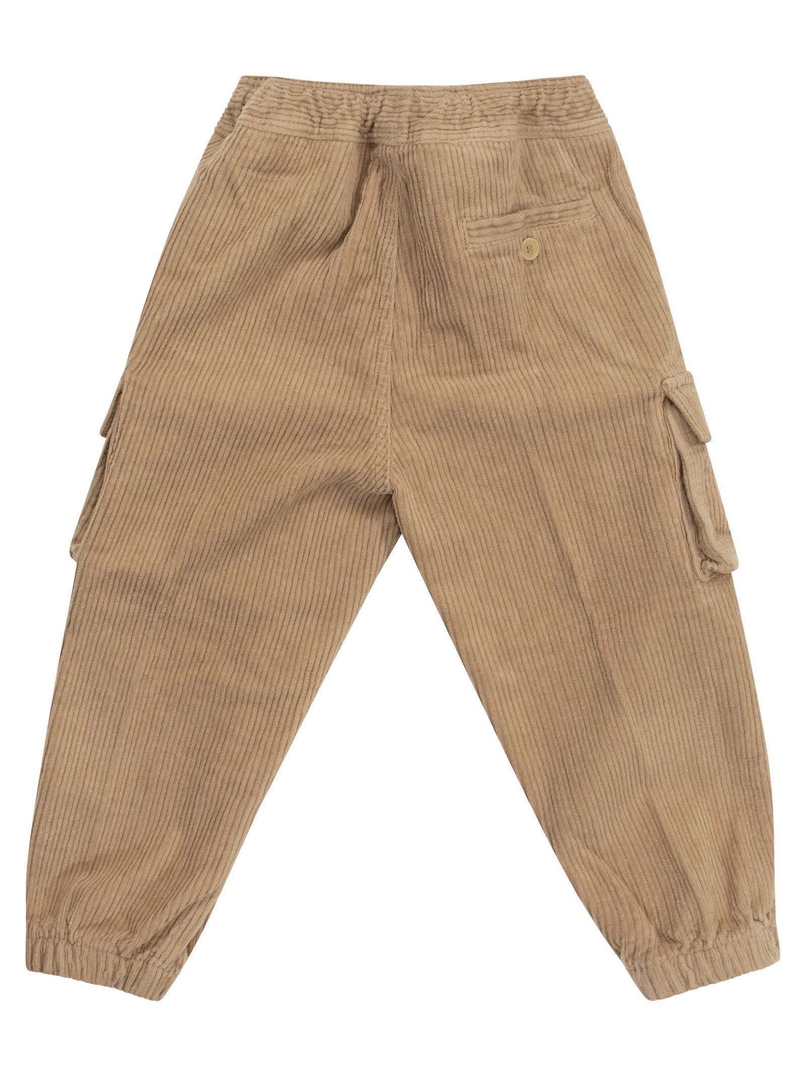Shop Il Gufo Wooden Velvet Cargo Trousers In Beige