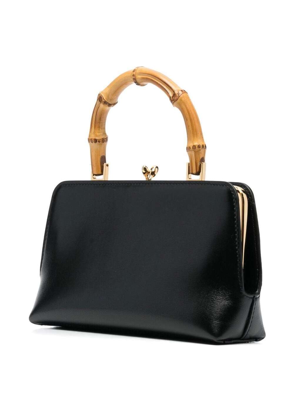 Shop Jil Sander Black Mini Goji Handbag With Signature Bamboo Handles In Leather Woman