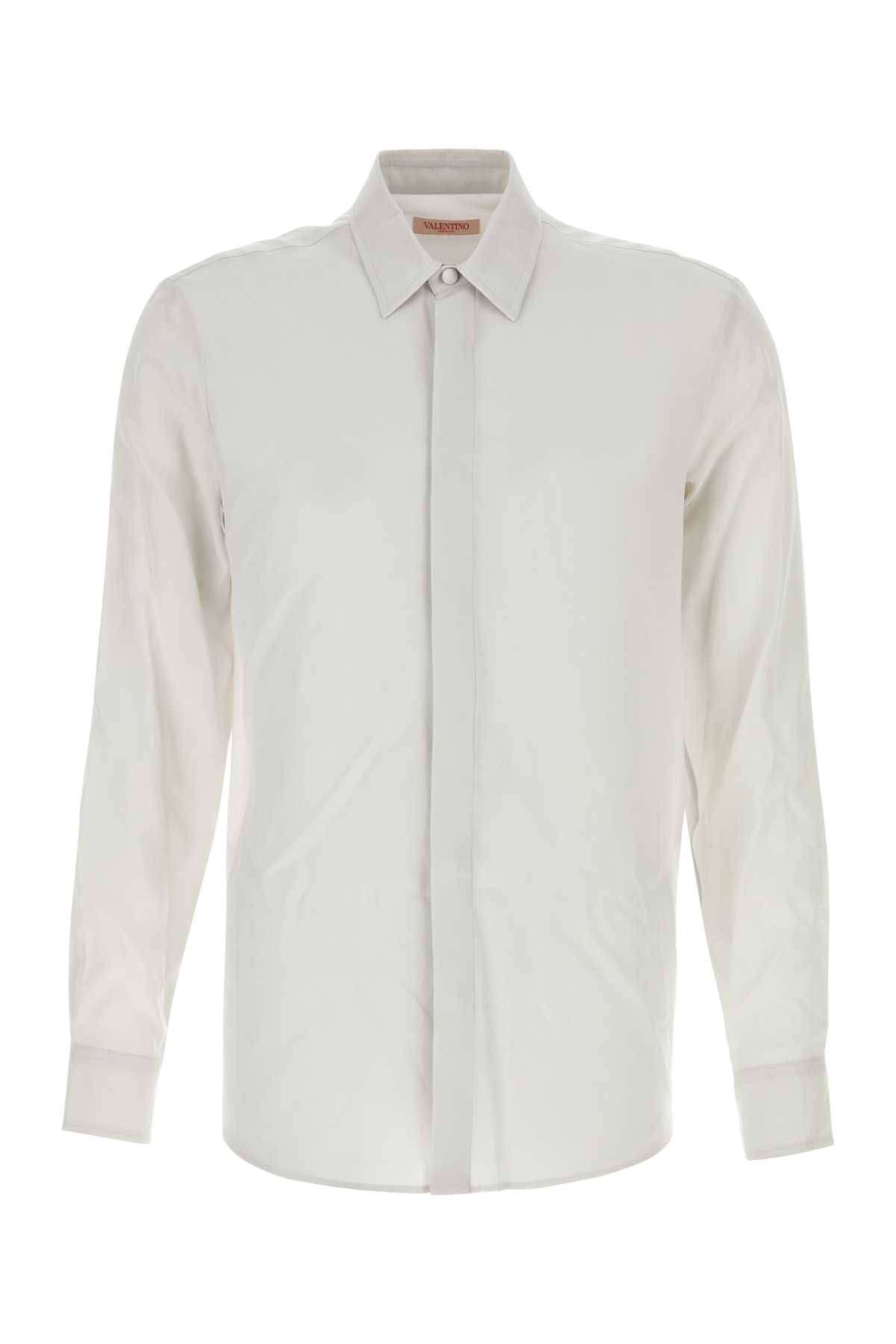 Valentino Long-sleeved Shirt In Cotton Poplin With Flower Patch In Ghiaccio