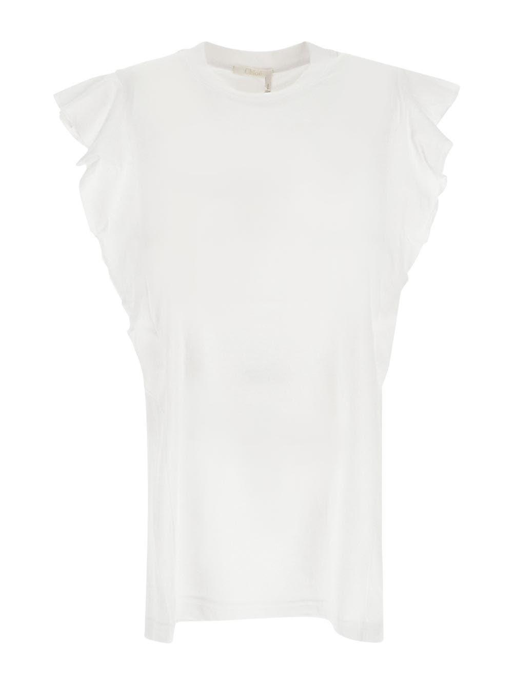 Shop Chloé Flounces Sleeves Tee In White