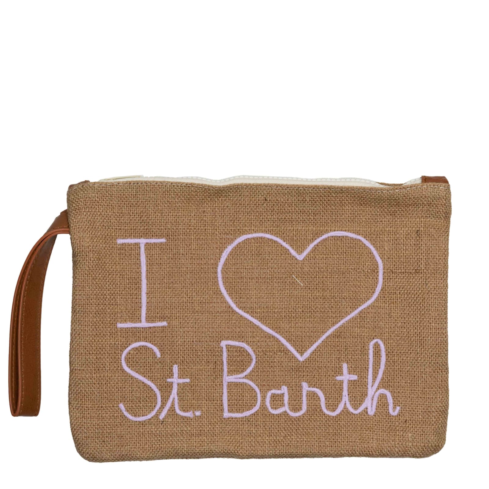 MC2 Saint Barth Jute Pochette Whit I Love St. Barth Embroidered In Lilac