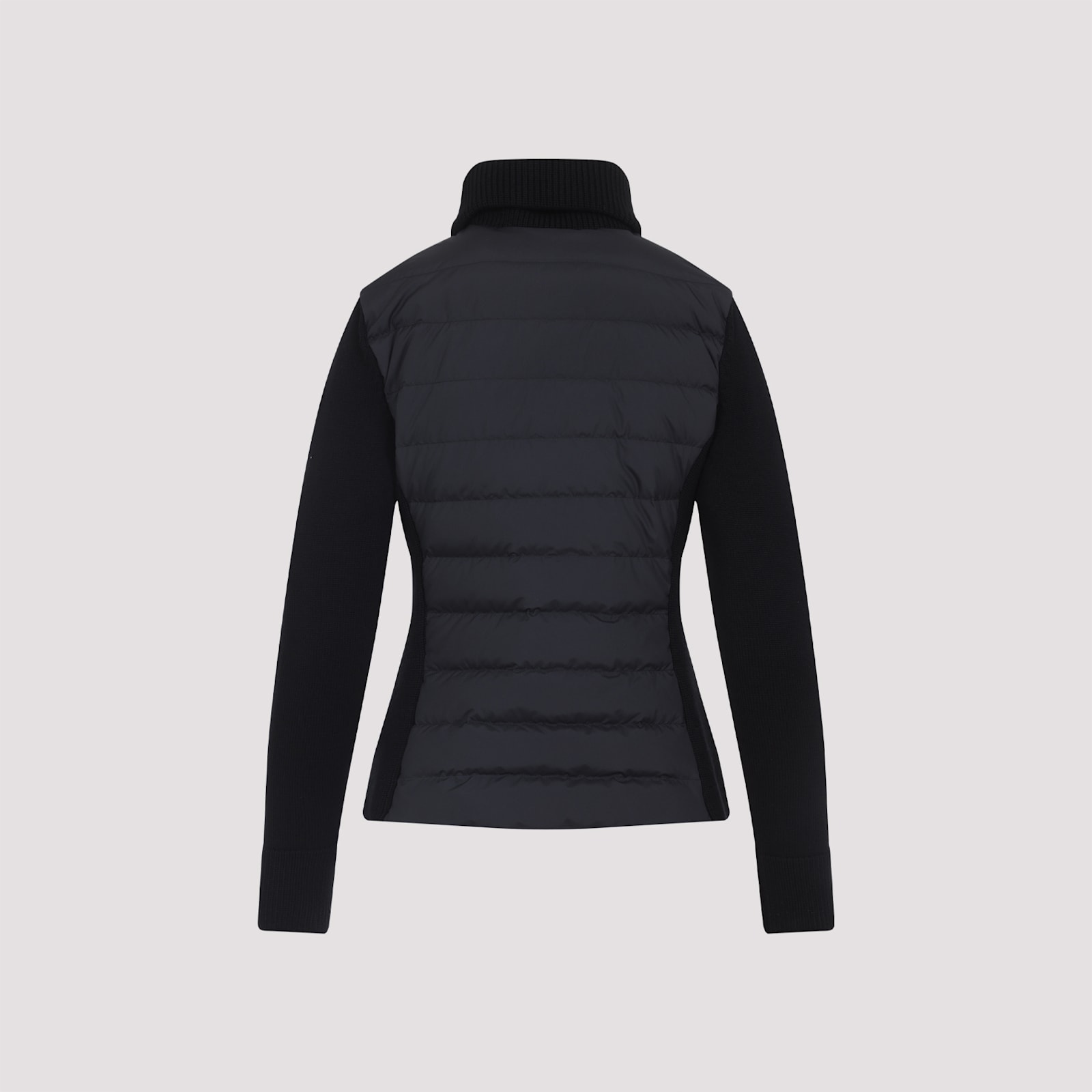 Moncler Quilted Ribbed Collar Long Sleeves Jacket In Black