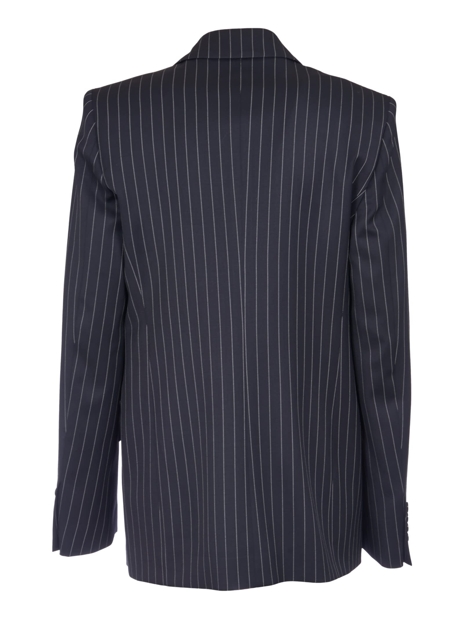 Shop Msgm Stripe Pattern Blazer In Blue/navy
