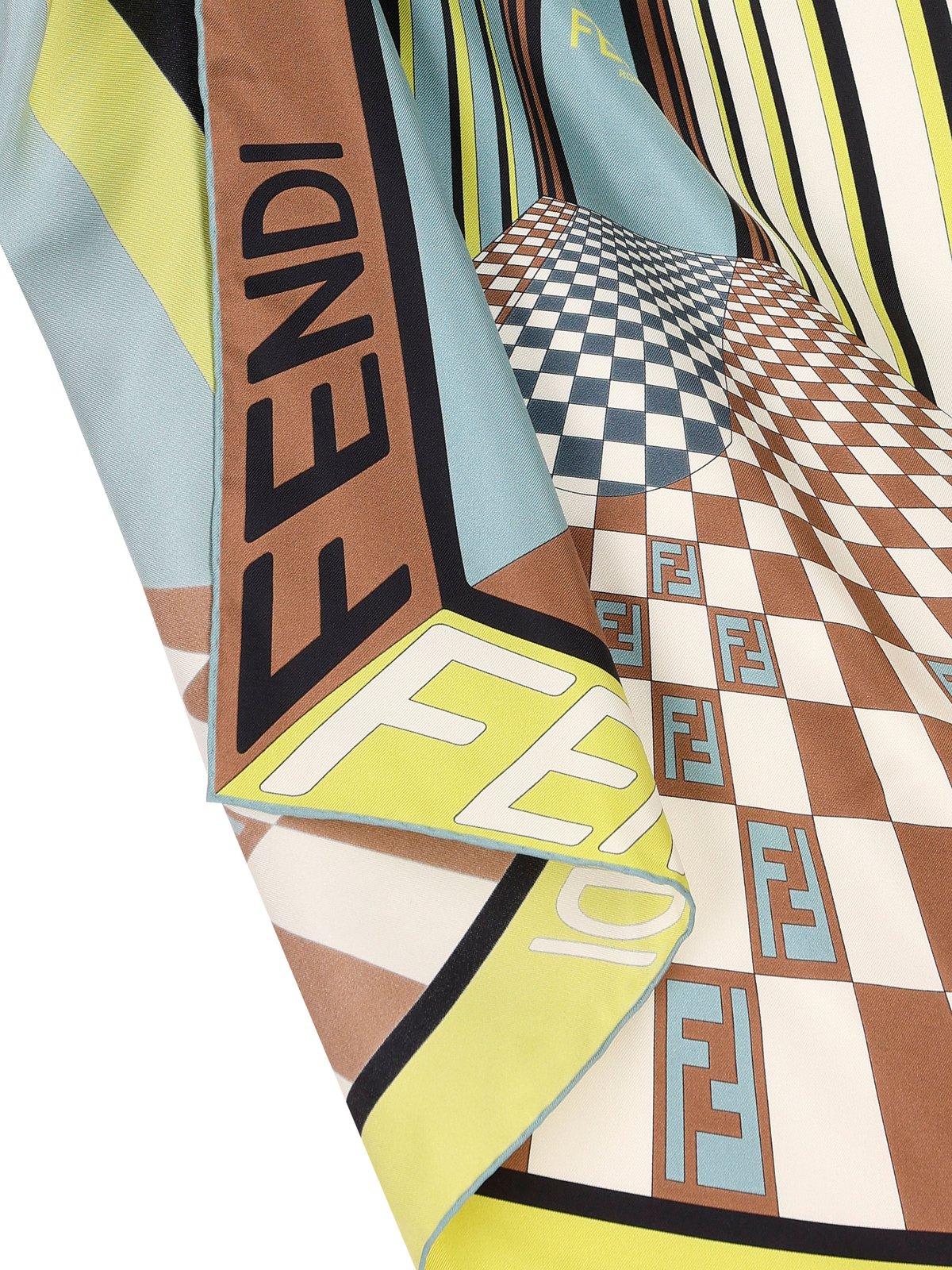 Shop Fendi Graphic Printed Finished-edge Scarf In Multicolour