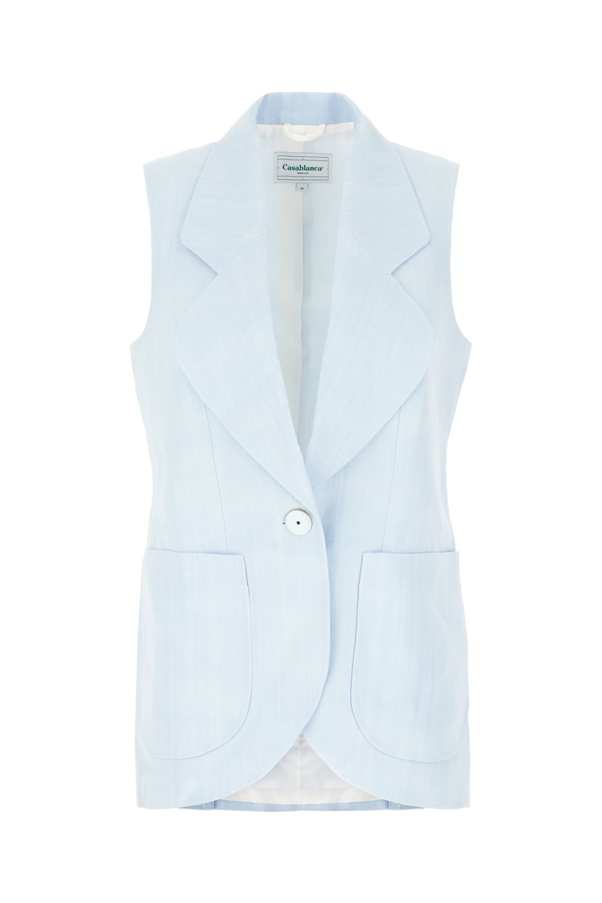 Pastel Light-blue Viscose Blend Sleeveless Blazer