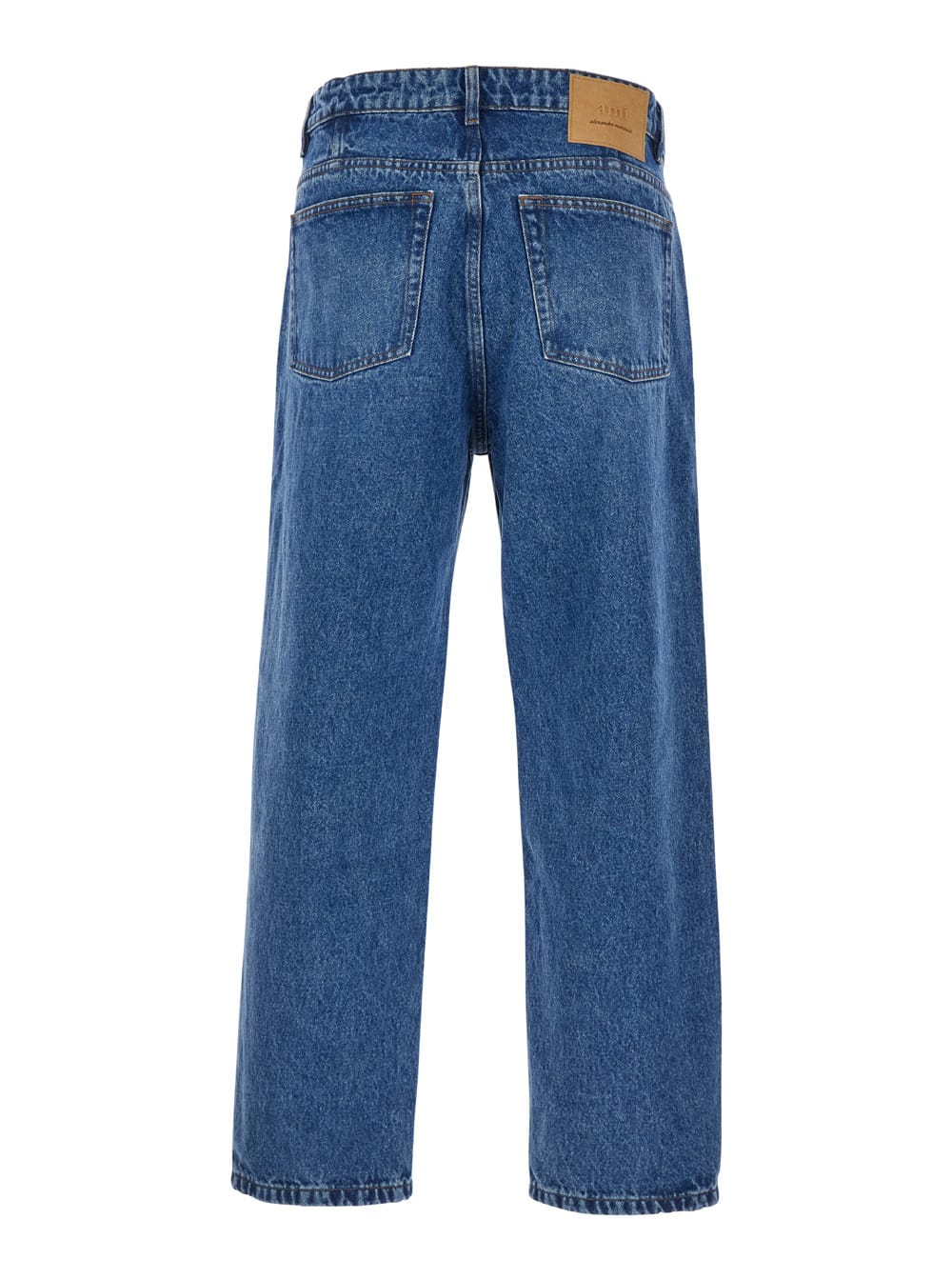 Shop Ami Alexandre Mattiussi Blue High Waist Jeans With Logo Patch In Denim Man