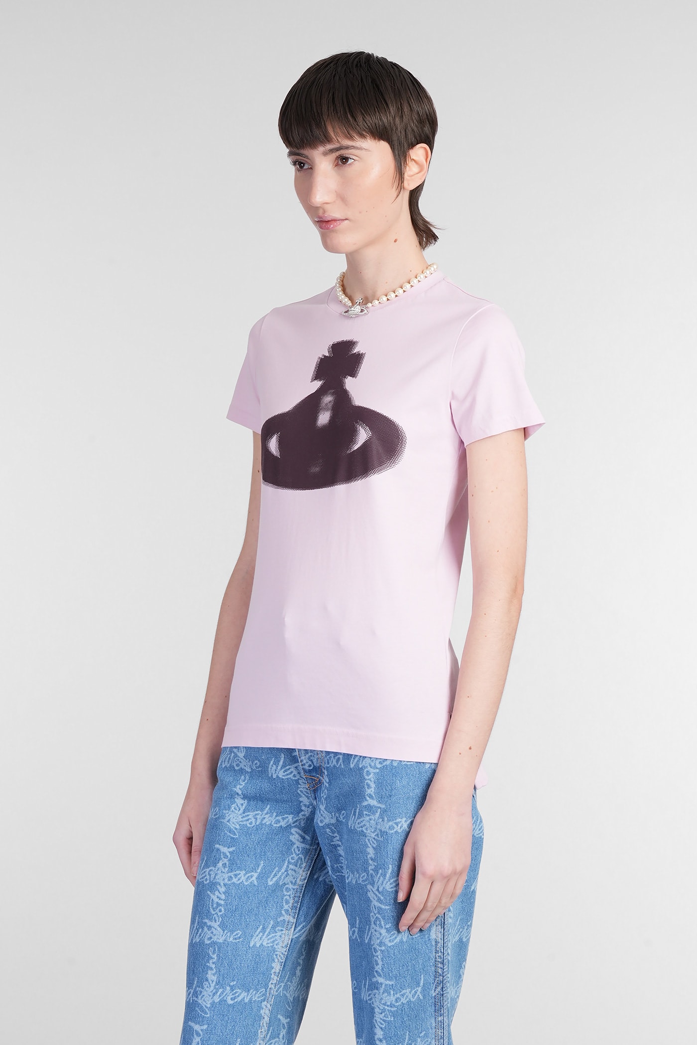 Vivienne Westwood Crew Neck Graphic Print Spray-paint Effect Top In Rose-pink
