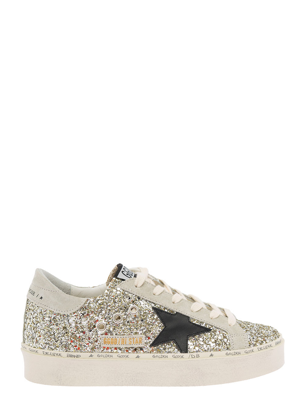 Golden Goose Womans Hi Star Glittered Leather Sneakers