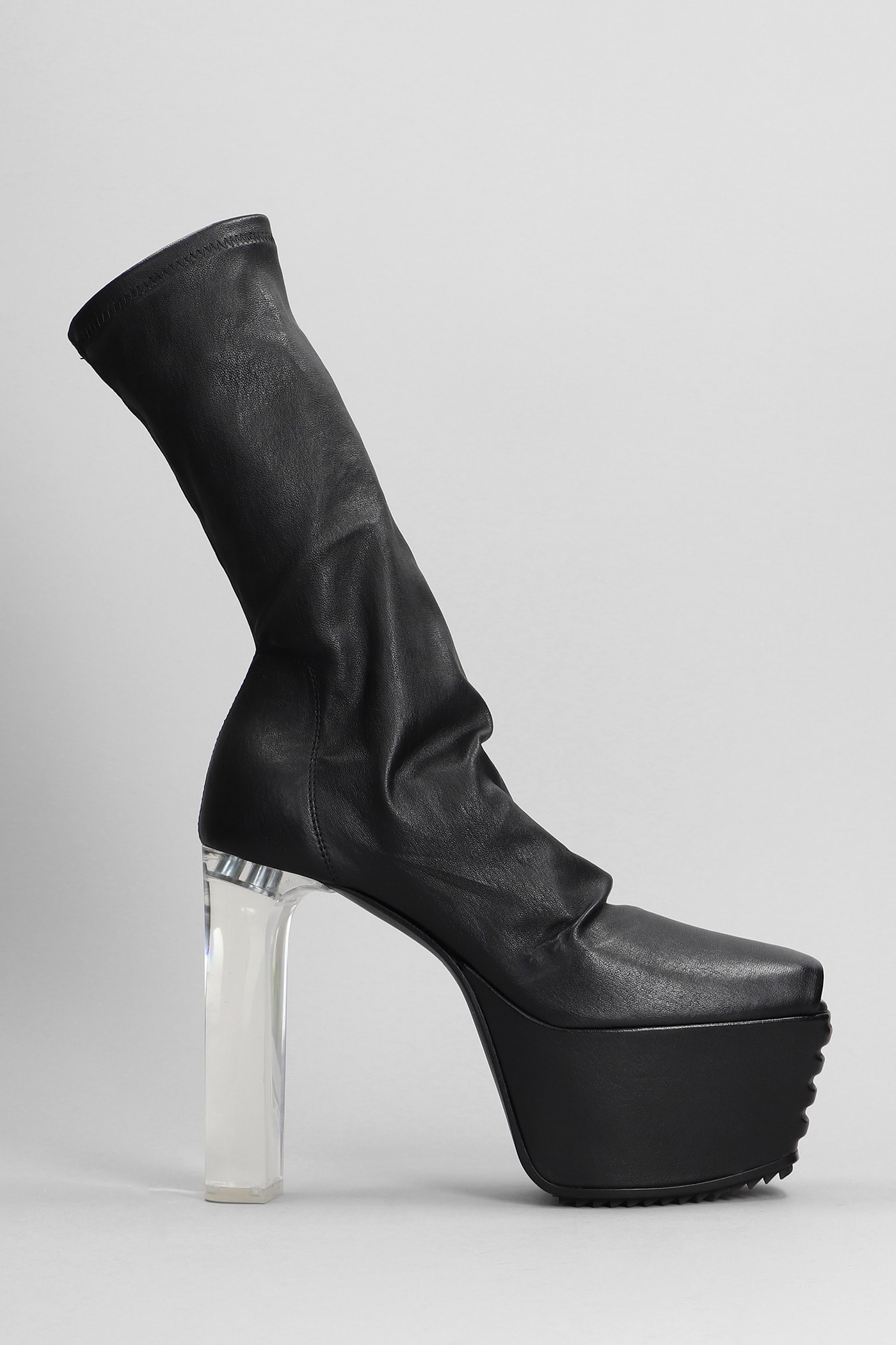 RICK OWENS MINIMAL GRIL STRETCH HIGH HEELS ANKLE BOOTS IN BLACK LEATHER