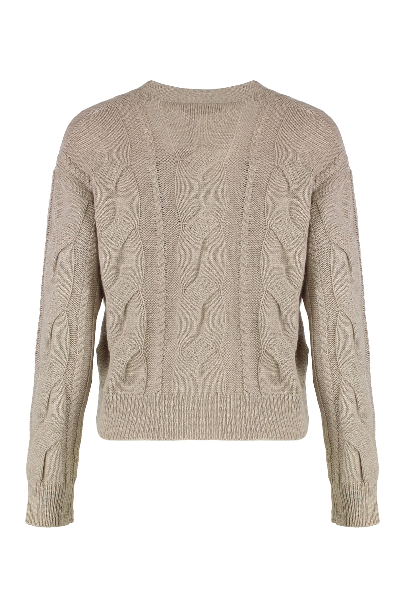 Max Mara Cardigan In Wool And Cashmere With Braids In Gold
