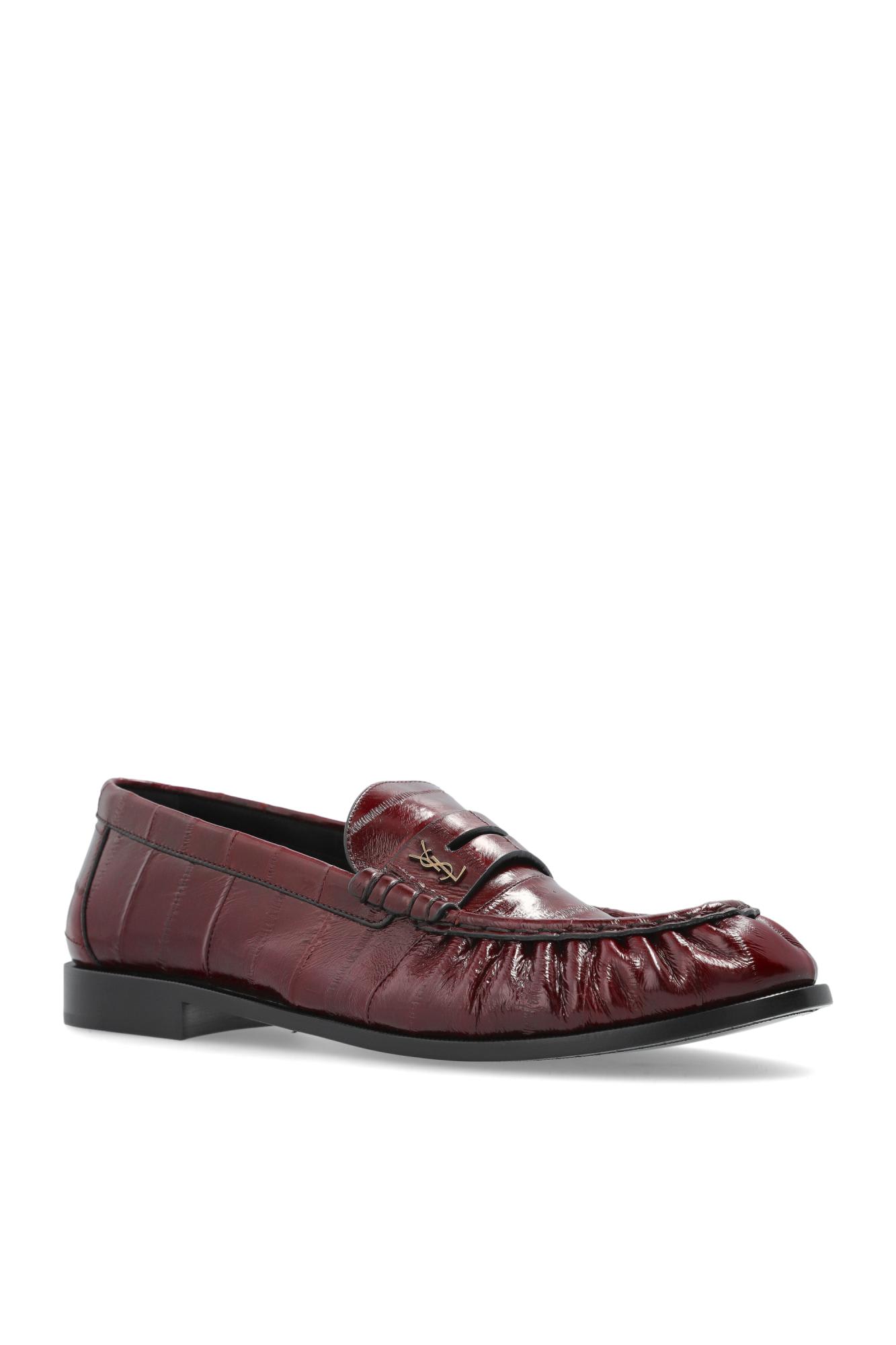 Saint Laurent Crocodile-effect Loafers In Burgundy